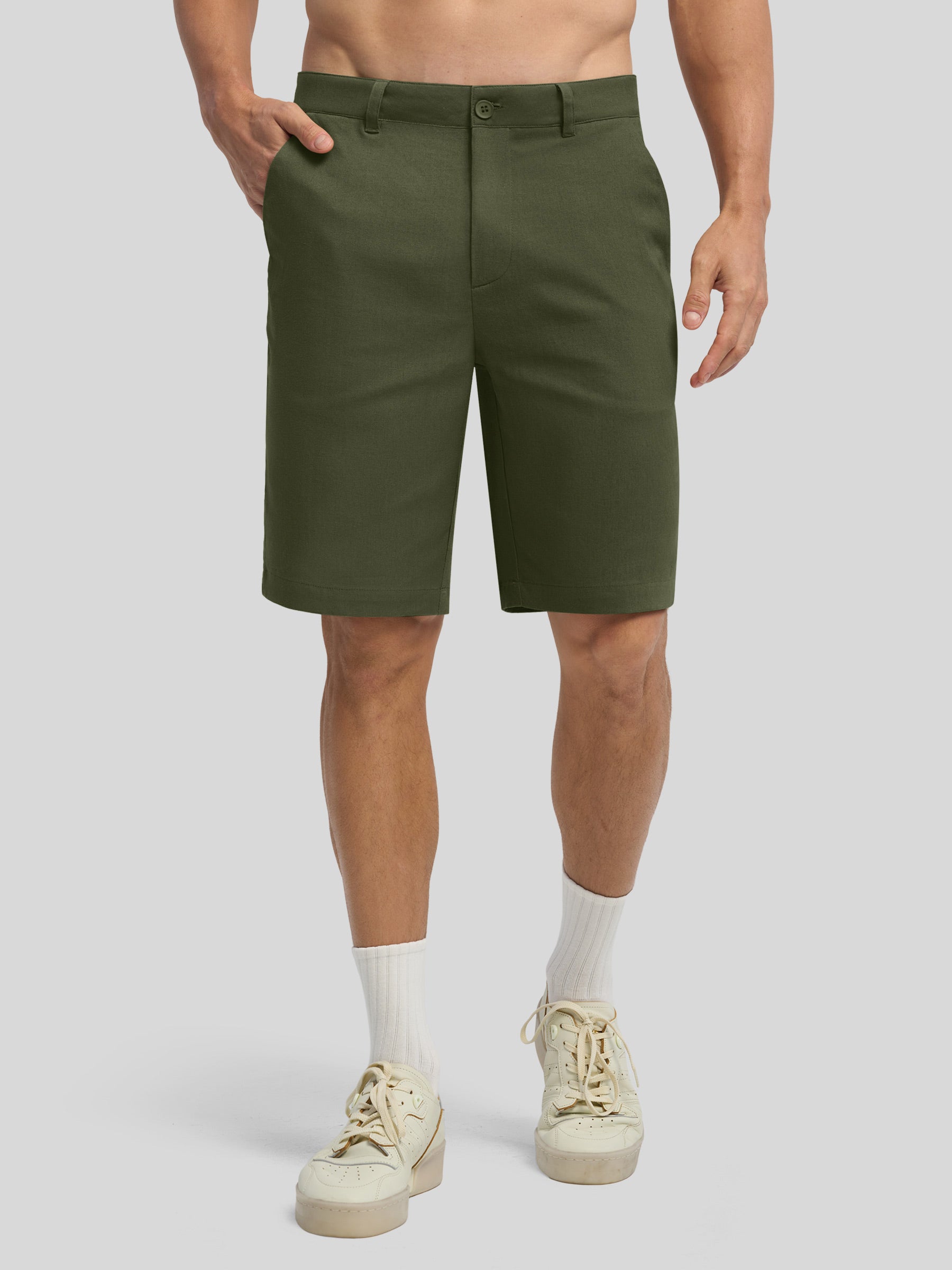 Men's Linen Shorts 10 Inch Flat Front - Image 5