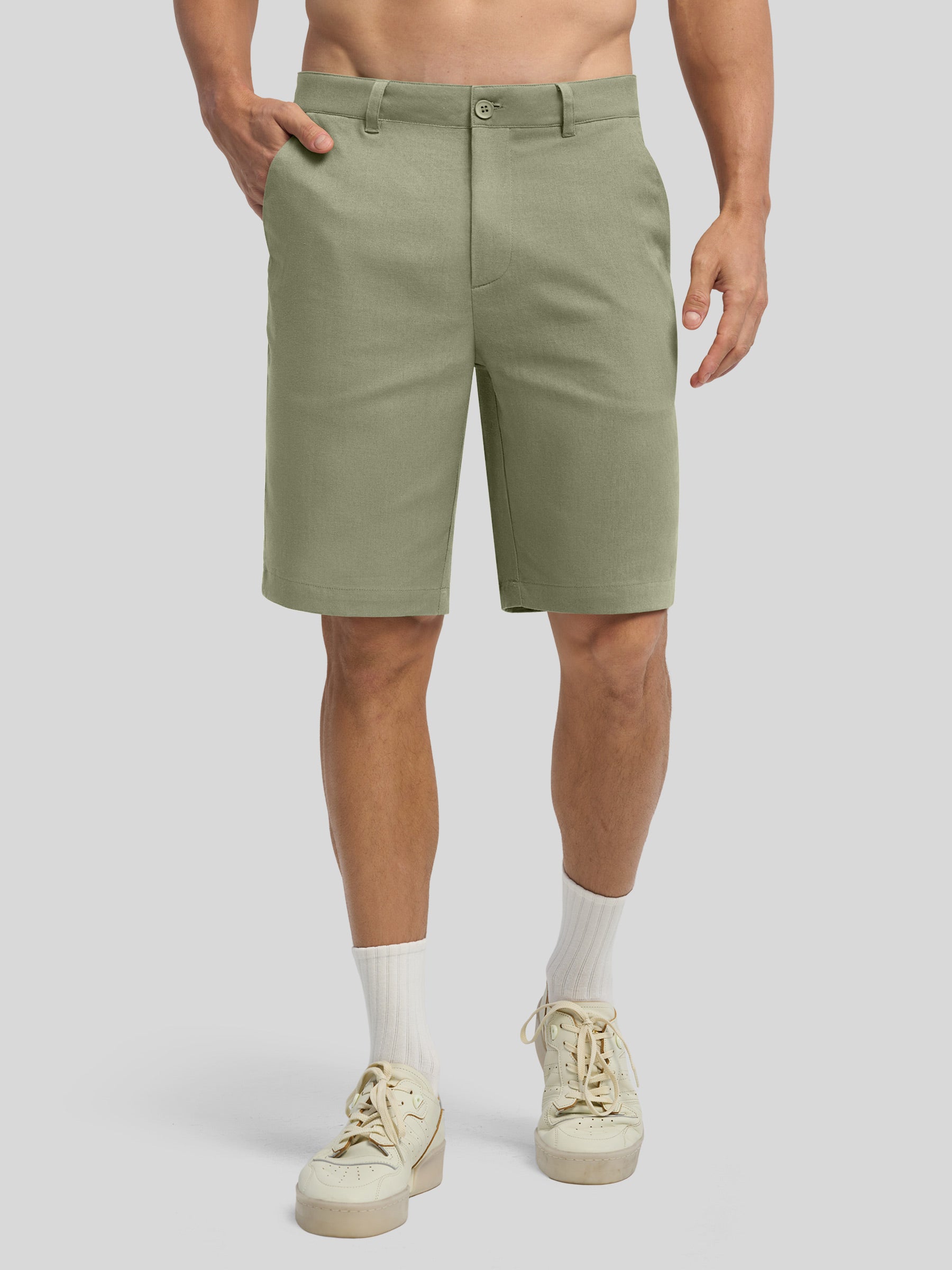 Men's Linen Shorts 10 Inch Flat Front - Image 21