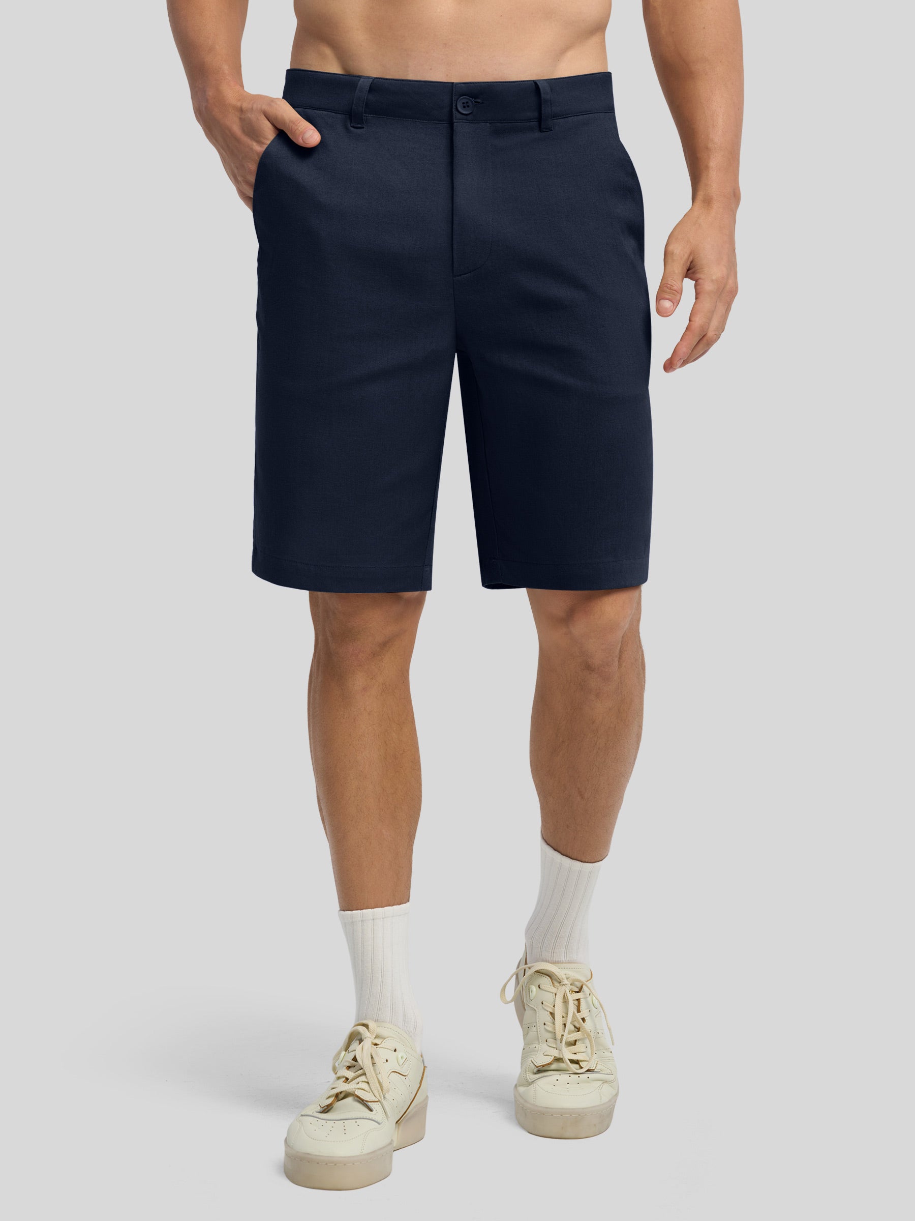 Men's Linen Shorts 10 Inch Flat Front - Image 35