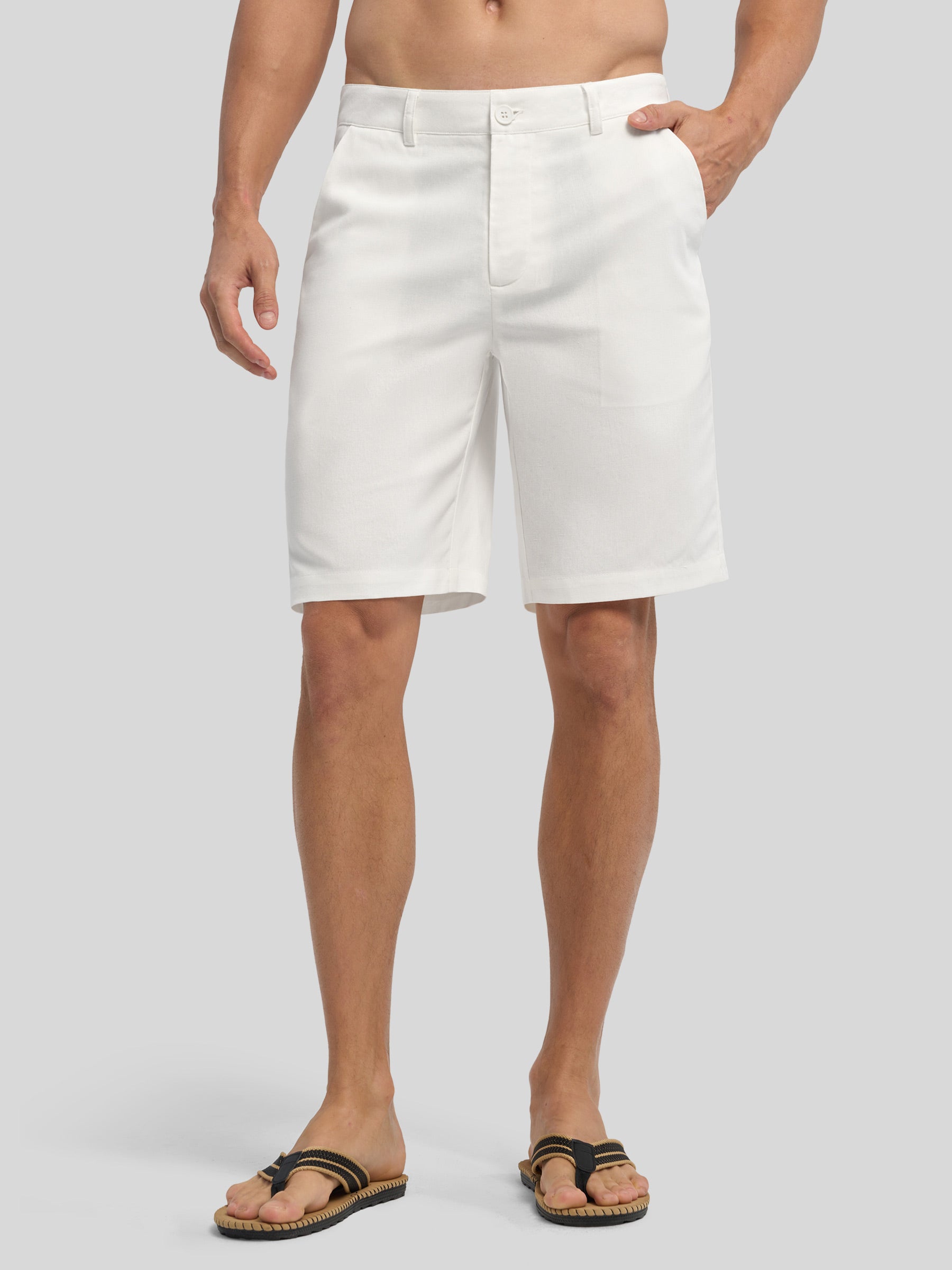 Men's Linen Shorts 10 Inch Flat Front - Image 29