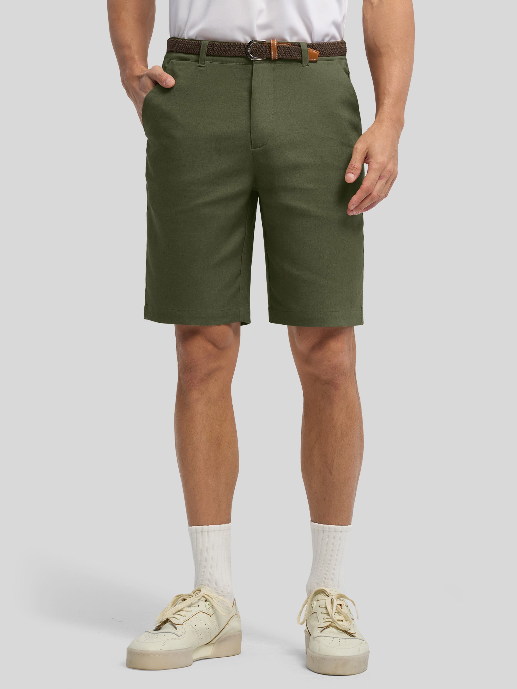 Men's Linen Shorts 10 Inch Flat Front - Image 6