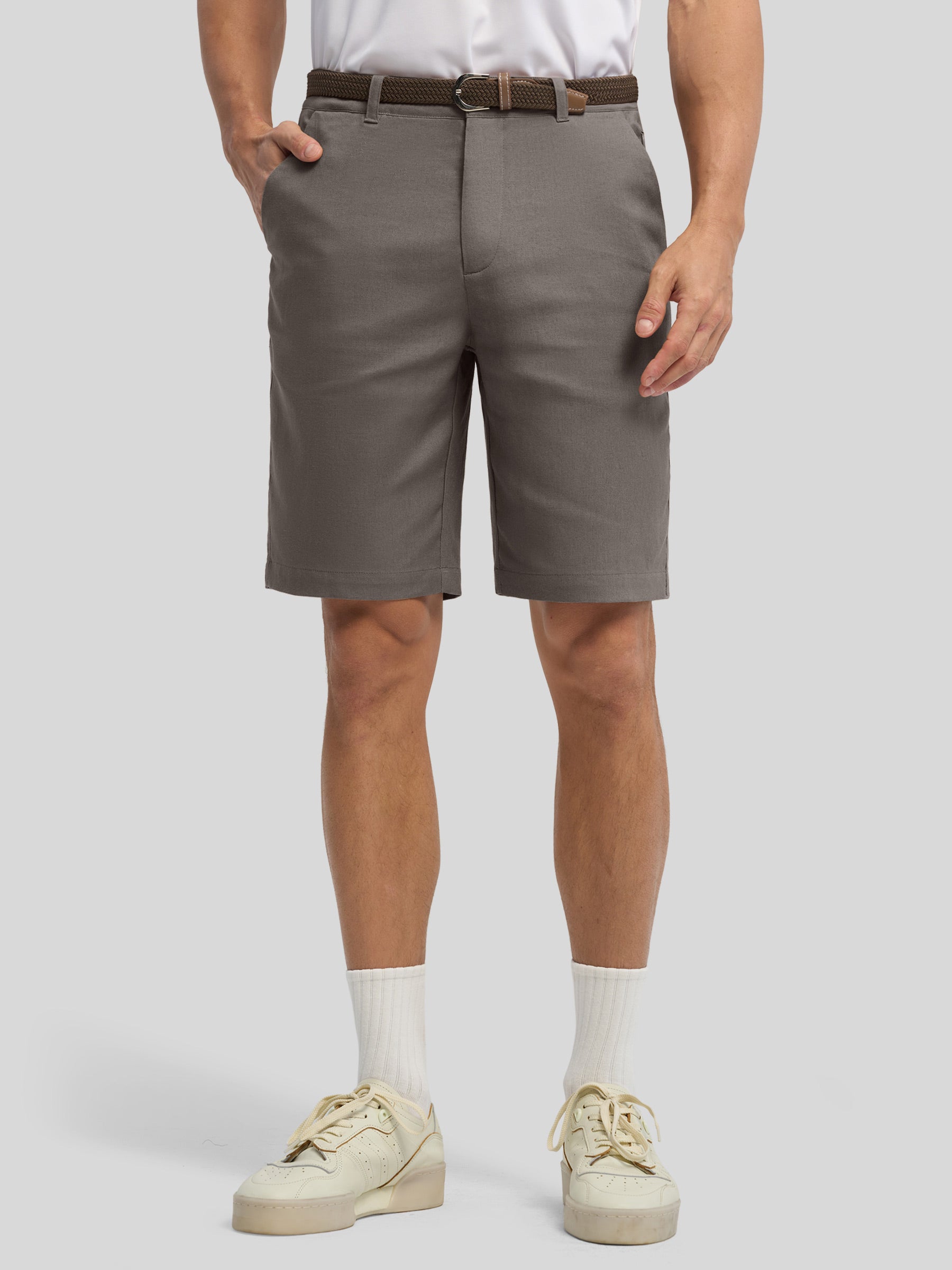 Men's Linen Shorts 10 Inch Flat Front - Image 26
