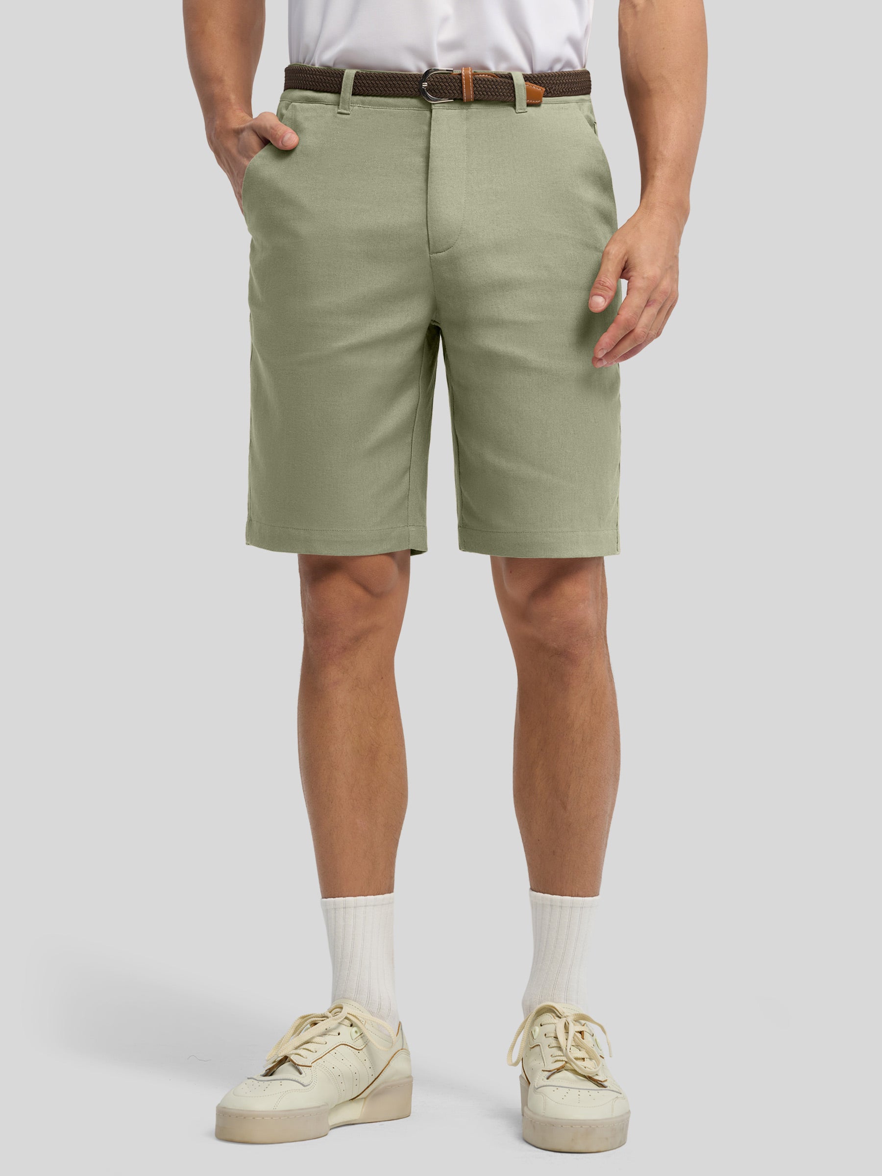 Men's Linen Shorts 10 Inch Flat Front - Image 22
