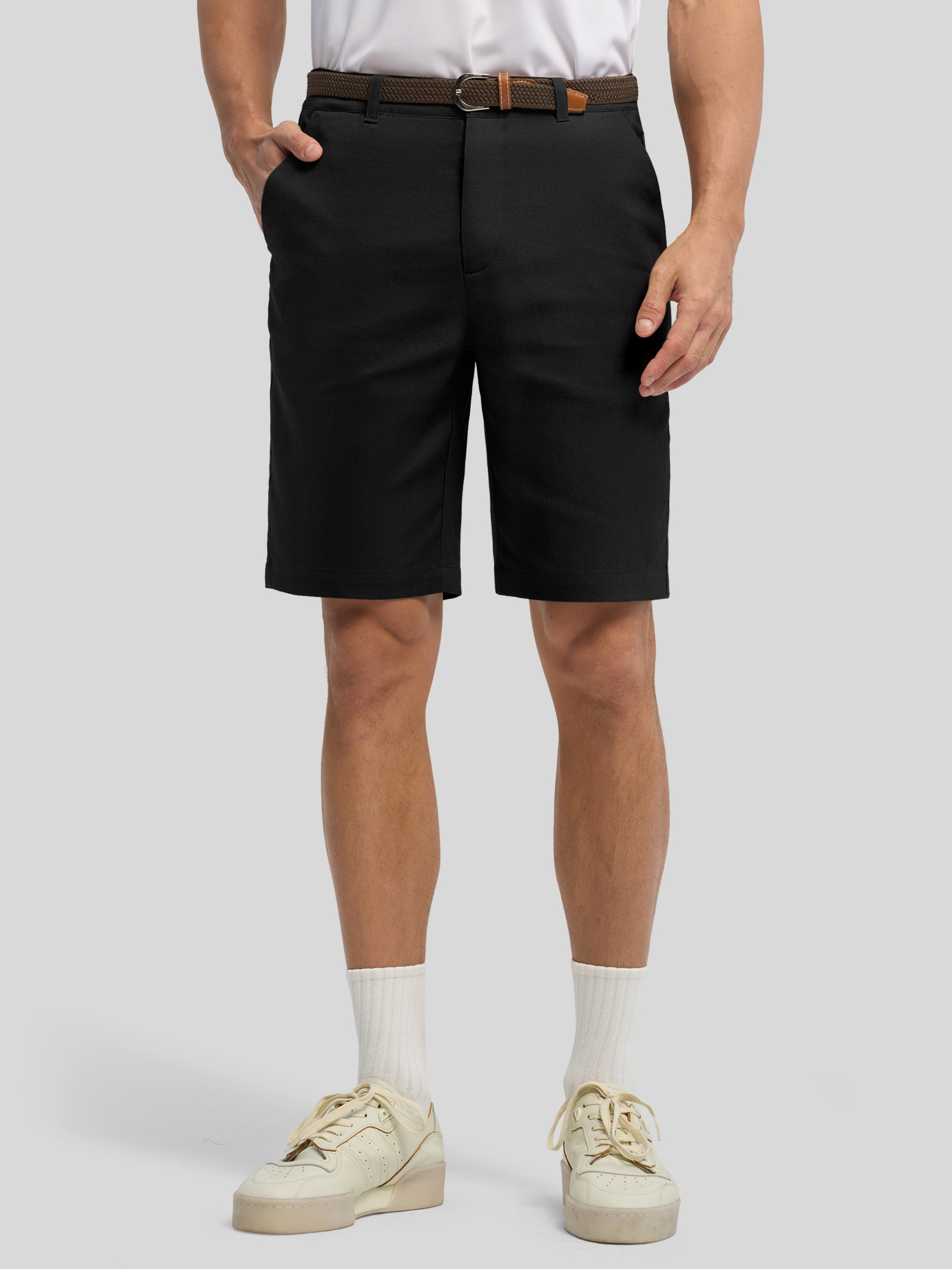 Men's Linen Shorts 10 Inch Flat Front - Image 39