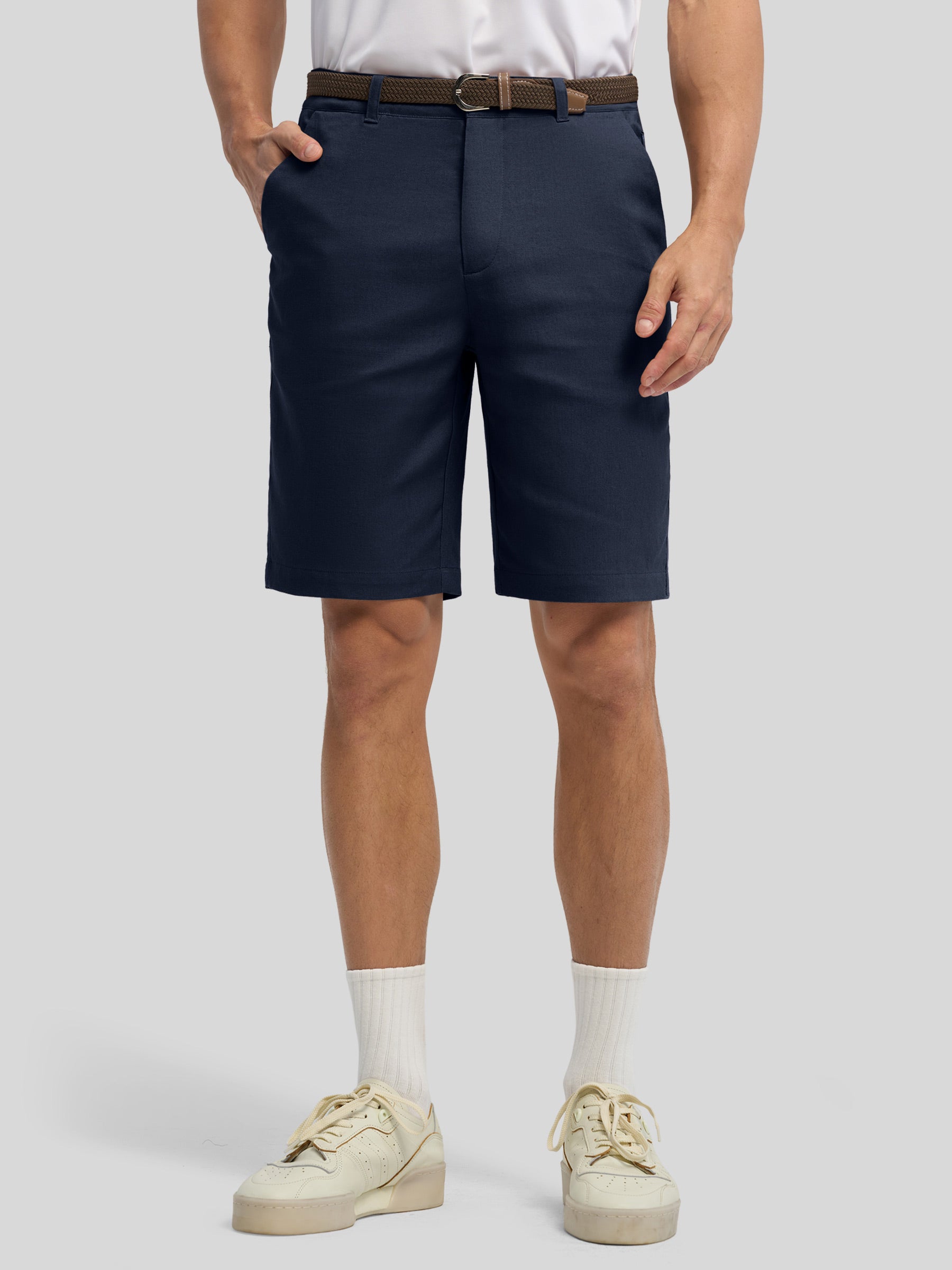 Men's Linen Shorts 10 Inch Flat Front - Image 33