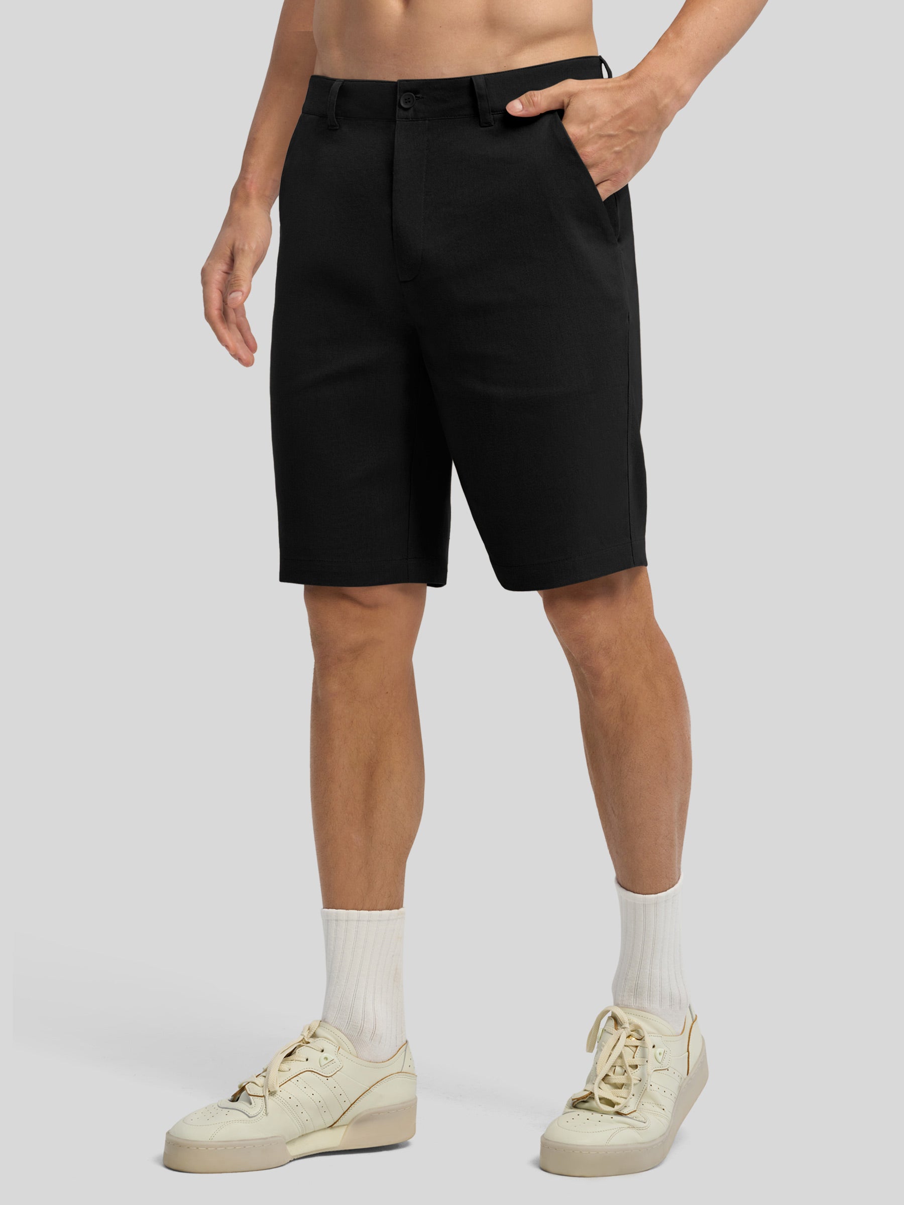 Men's Linen Shorts 10 Inch Flat Front - Image 38