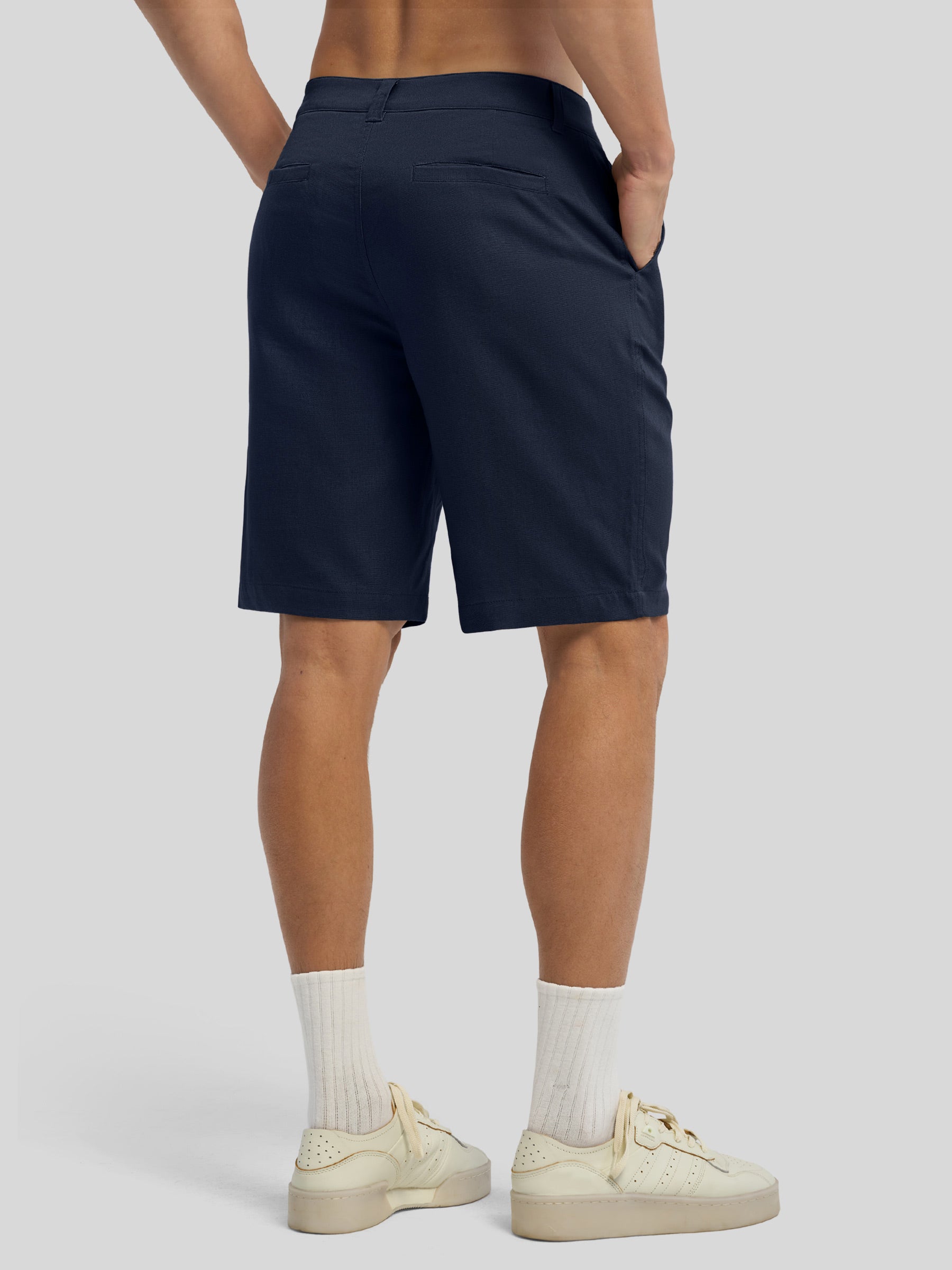 Men's Linen Shorts 10 Inch Flat Front - Image 36