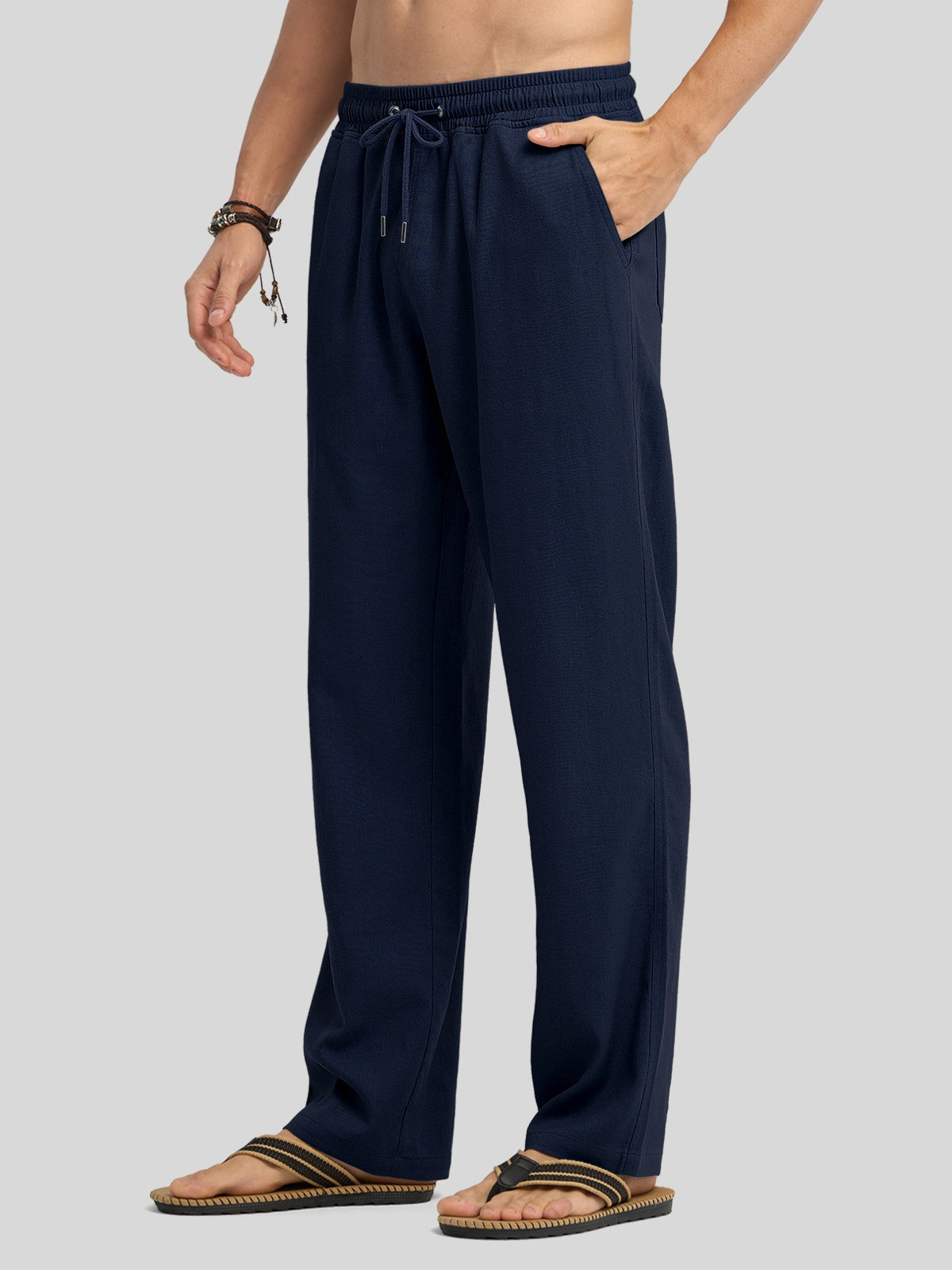 Men's Casual Linen Drawstring Pants - Image 36