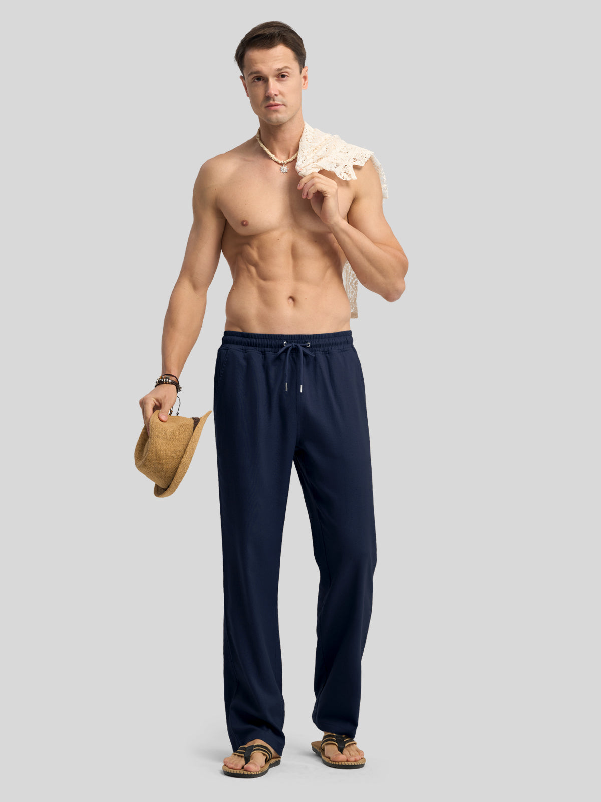 Men's Casual Linen Drawstring Pants - Image 38