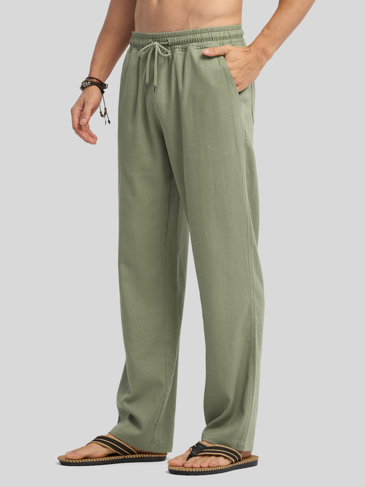 Men's Casual Linen Drawstring Pants - Image 42