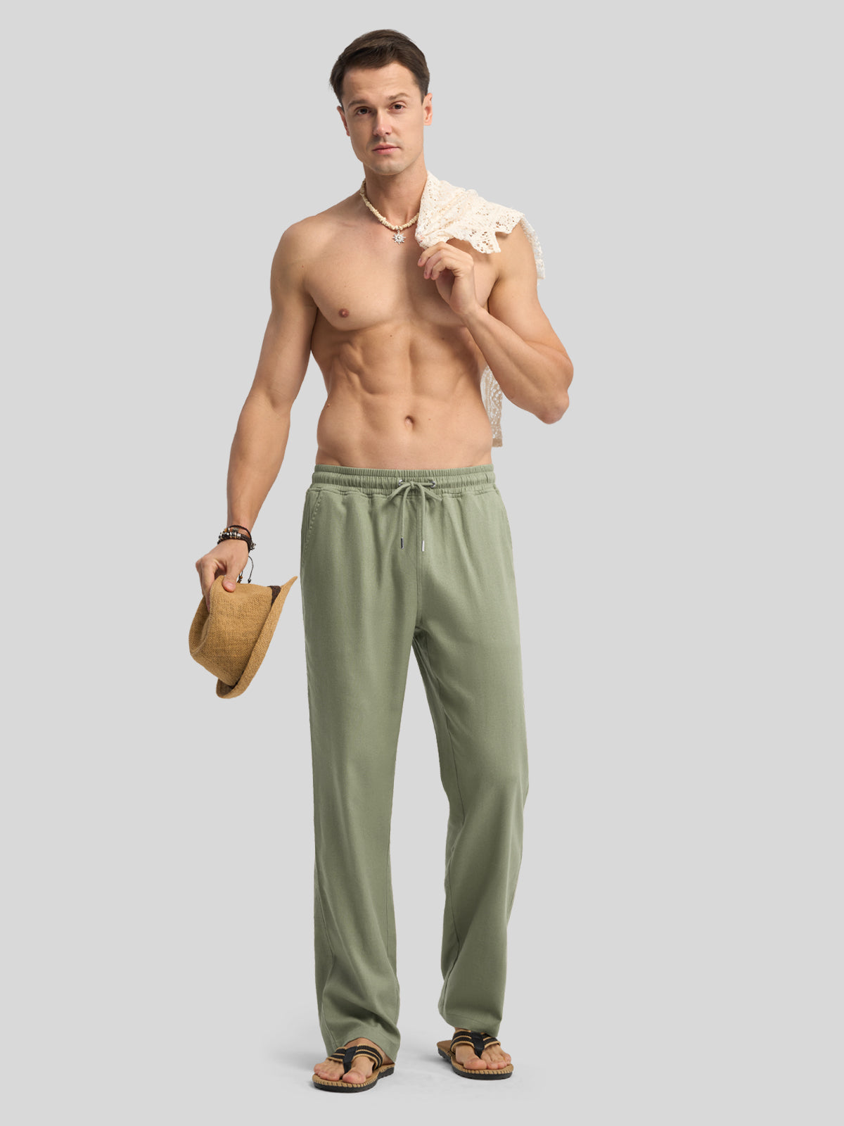 Men's Casual Linen Drawstring Pants - Image 44