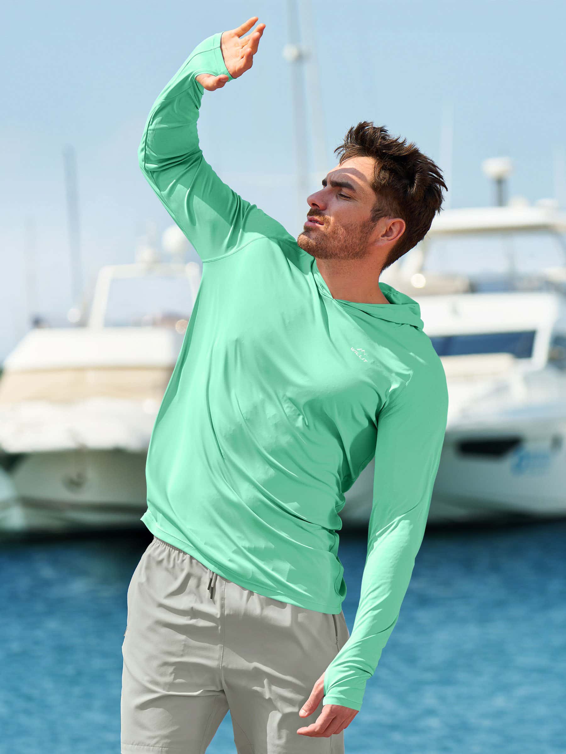 Men's Sun Protection Long Sleeve Shirts with Hood - Image 40
