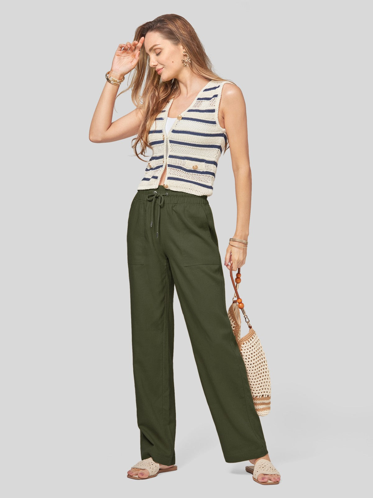 Women's Cotton Linen Easy Wide-Leg Pants - Image 28