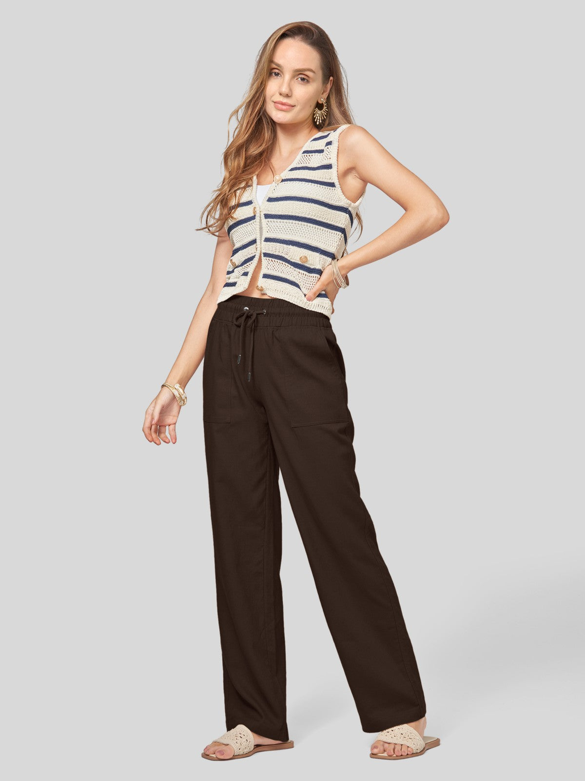 Women's Cotton Linen Easy Wide-Leg Pants - Image 40
