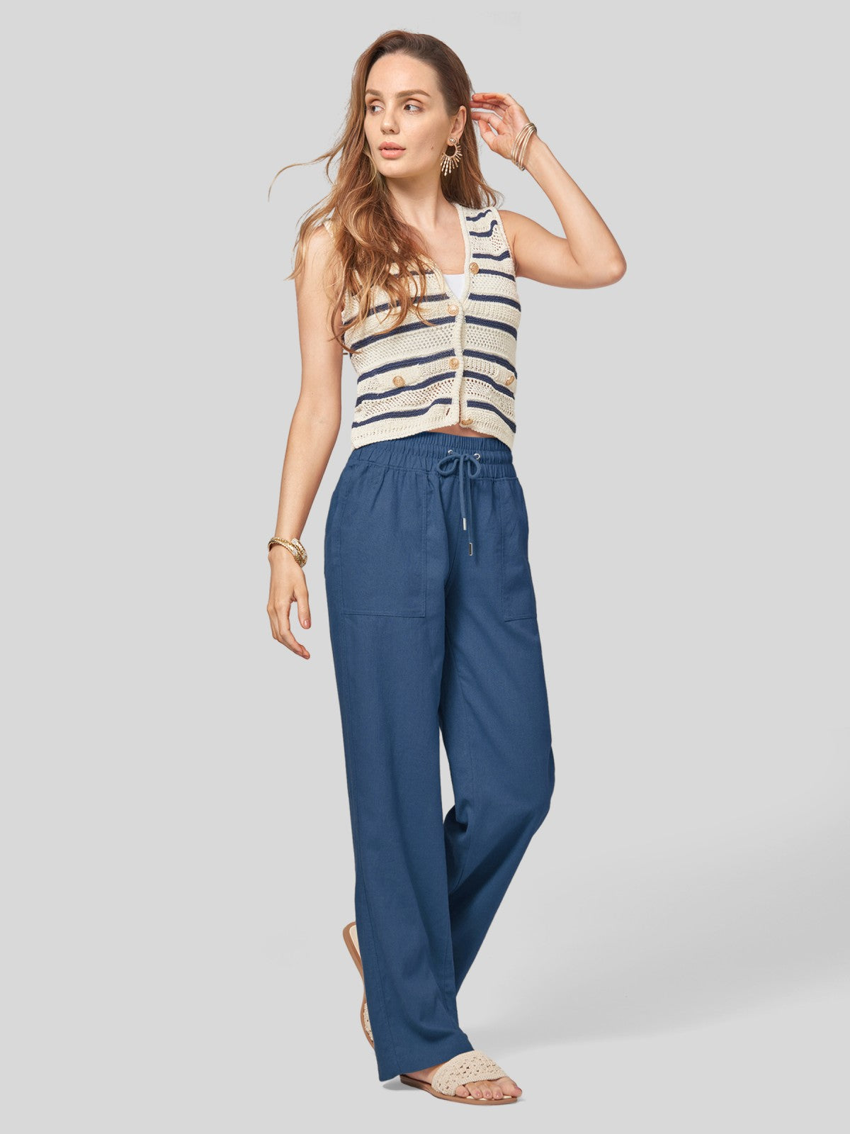 Women's Cotton Linen Easy Wide-Leg Pants - Image 46