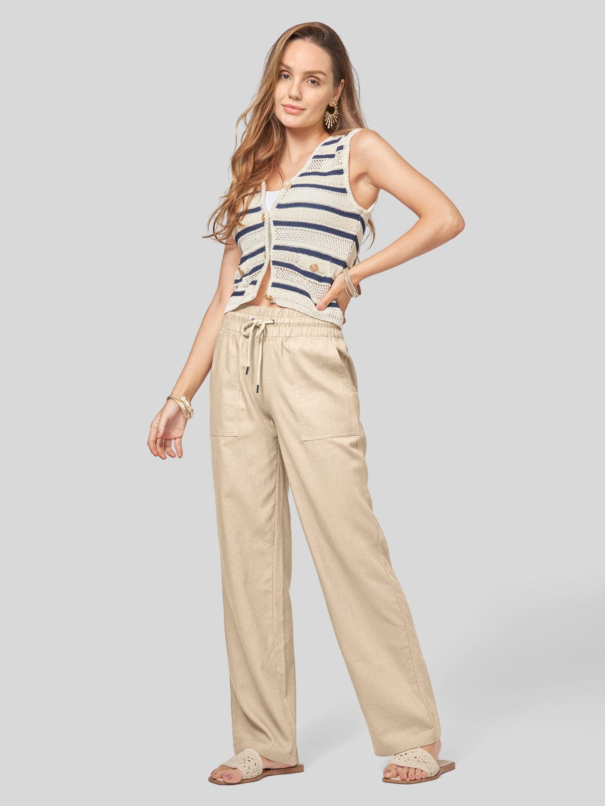 Women's Cotton Linen Easy Wide-Leg Pants - Image 10