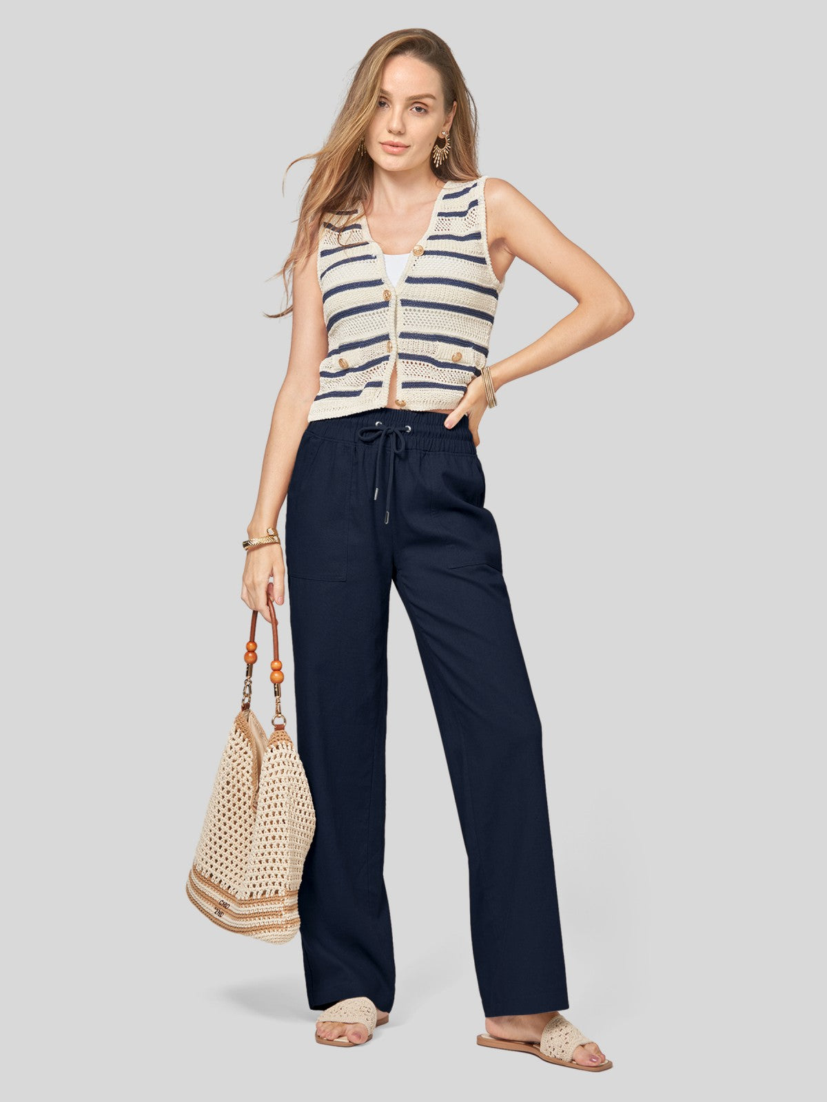 Women's Cotton Linen Easy Wide-Leg Pants - Image 64