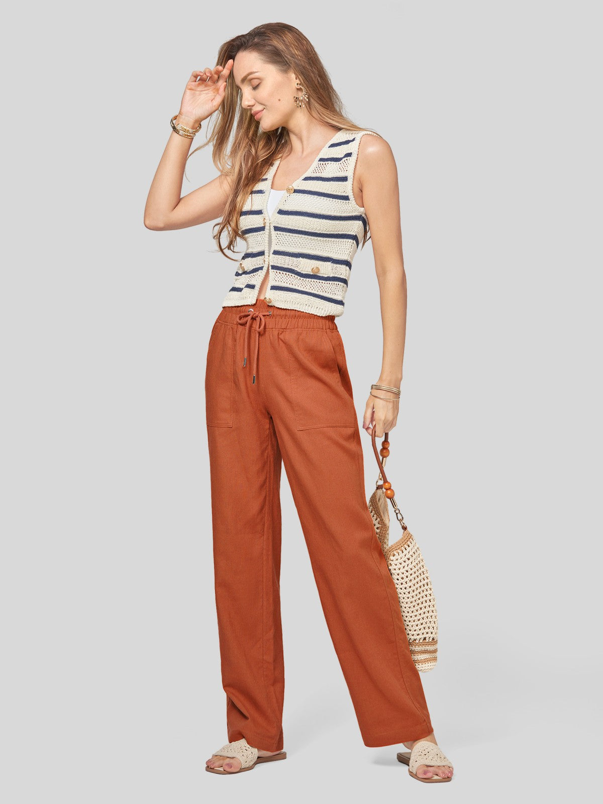 Women's Cotton Linen Easy Wide-Leg Pants - Image 70