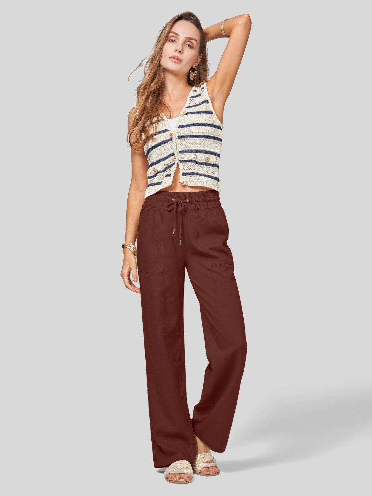 Women's Cotton Linen Easy Wide-Leg Pants - Image 76