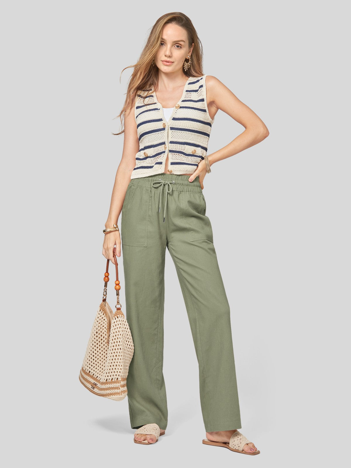 Women's Cotton Linen Easy Wide-Leg Pants - Image 82