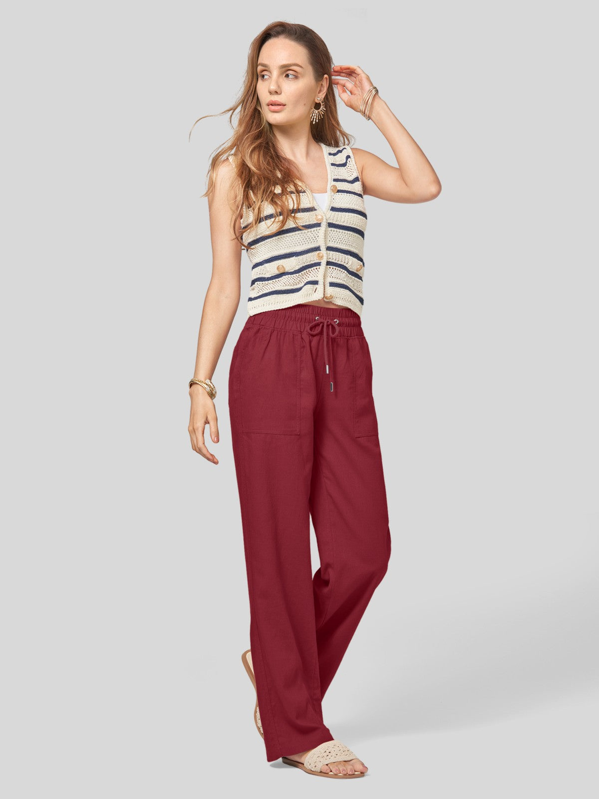 Women's Cotton Linen Easy Wide-Leg Pants - Image 88
