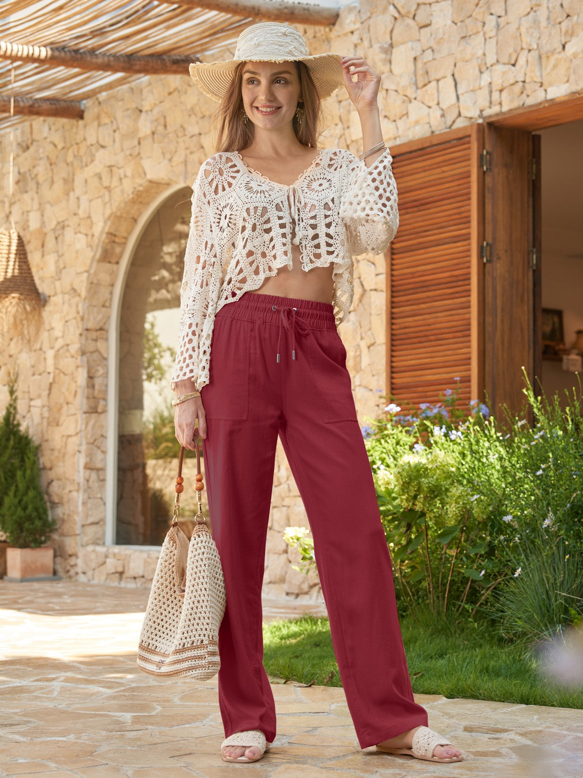 Women's Cotton Linen Easy Wide-Leg Pants - Image 89