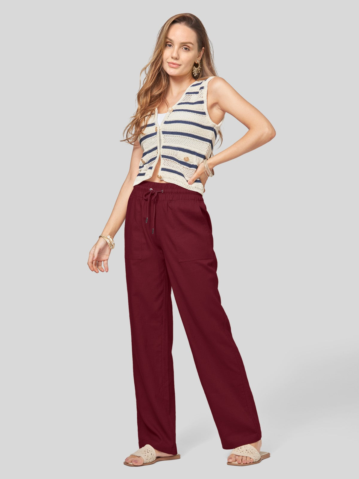 Women's Cotton Linen Easy Wide-Leg Pants - Image 100
