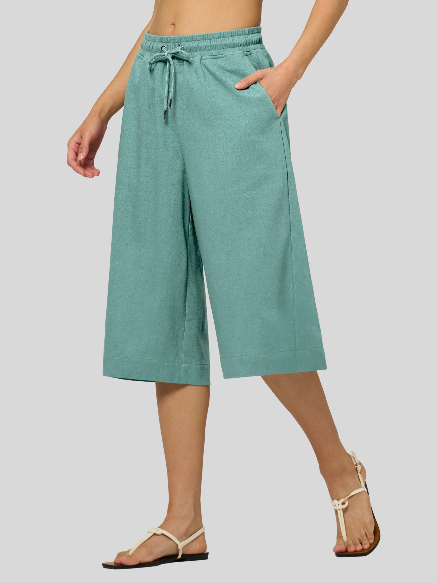 Women's Cotton Linen Easy Wide-Leg Capris - Image 8