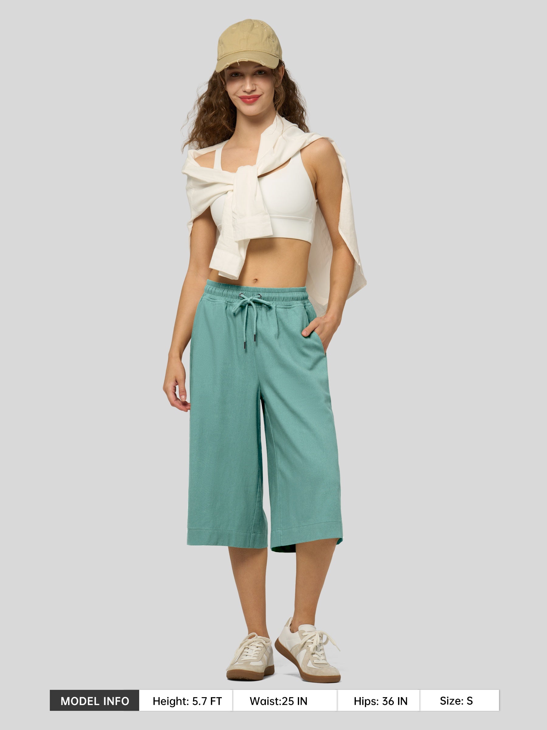 Women's Cotton Linen Easy Wide-Leg Capris - Image 10
