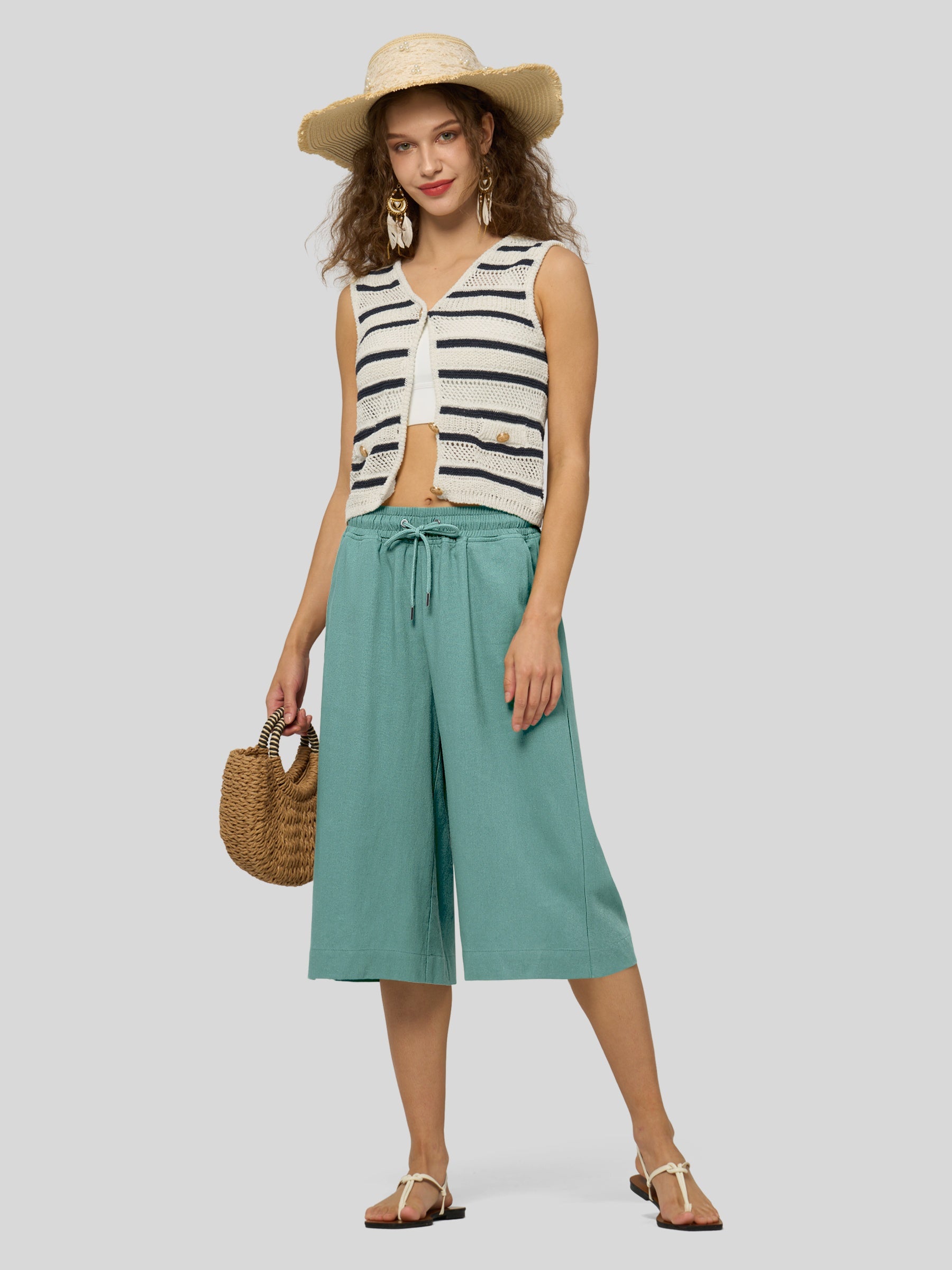 Women's Cotton Linen Easy Wide-Leg Capris - Image 6