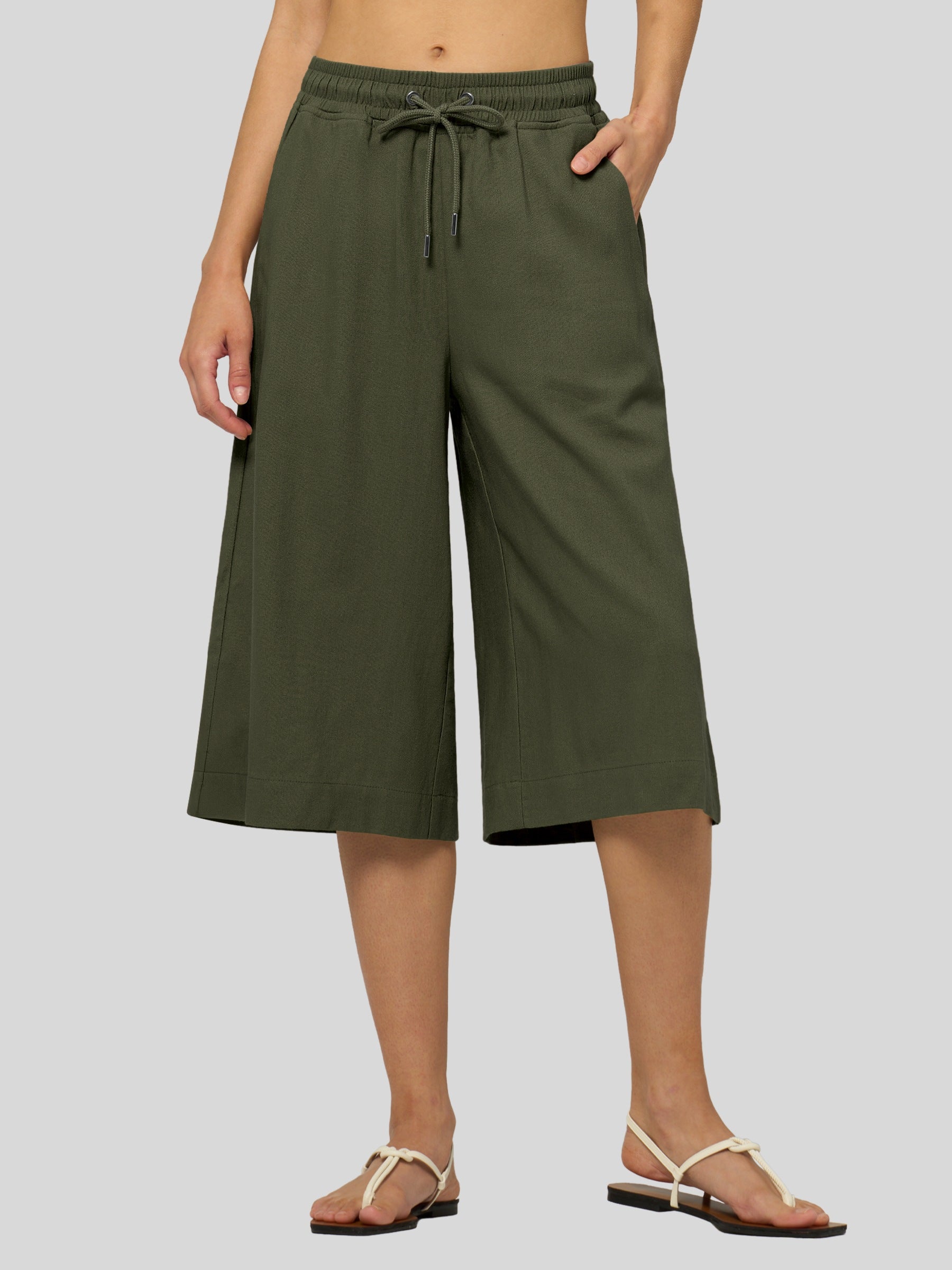 Women's Cotton Linen Easy Wide-Leg Capris - Image 12