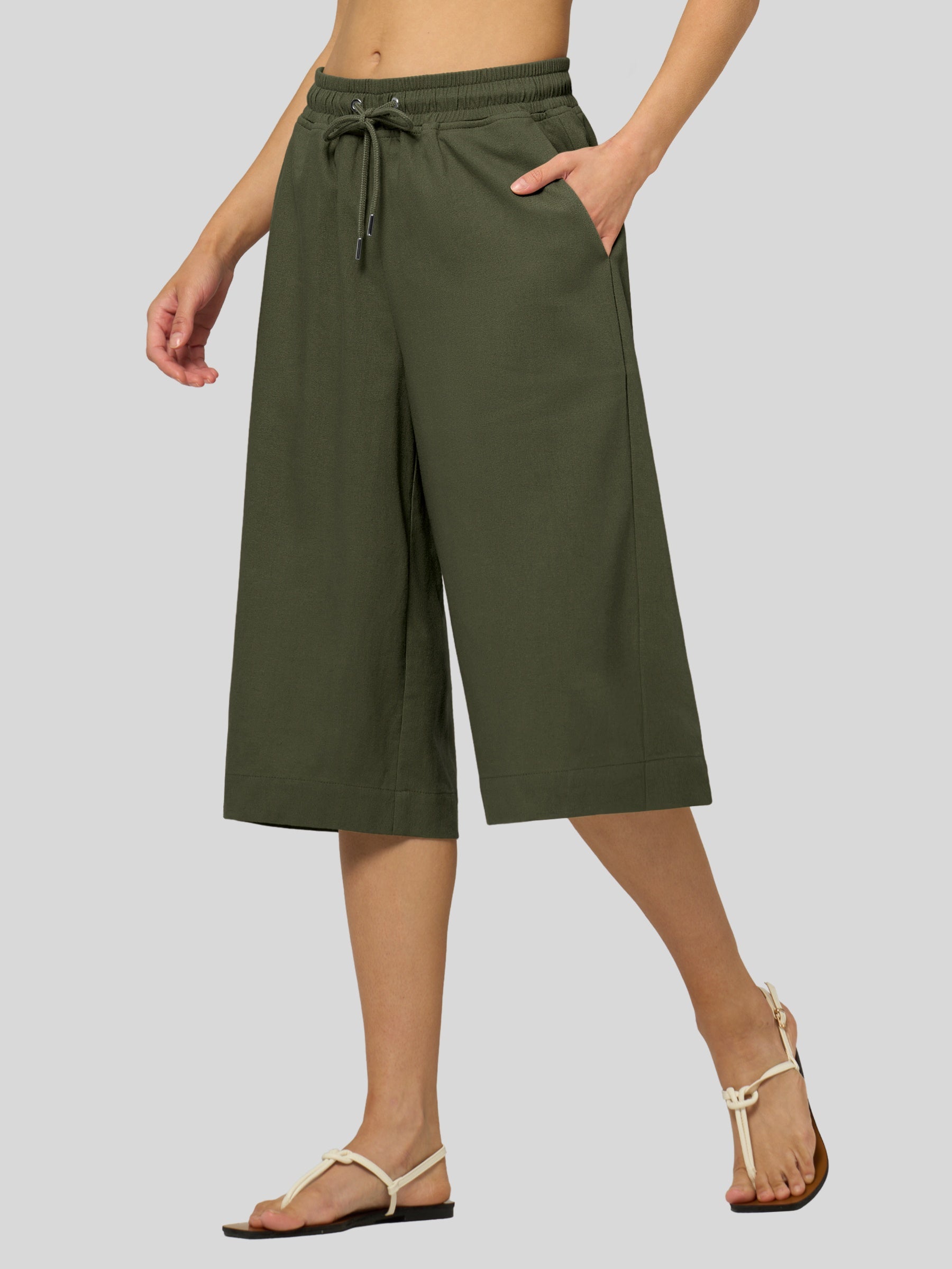 Women's Cotton Linen Easy Wide-Leg Capris - Image 13