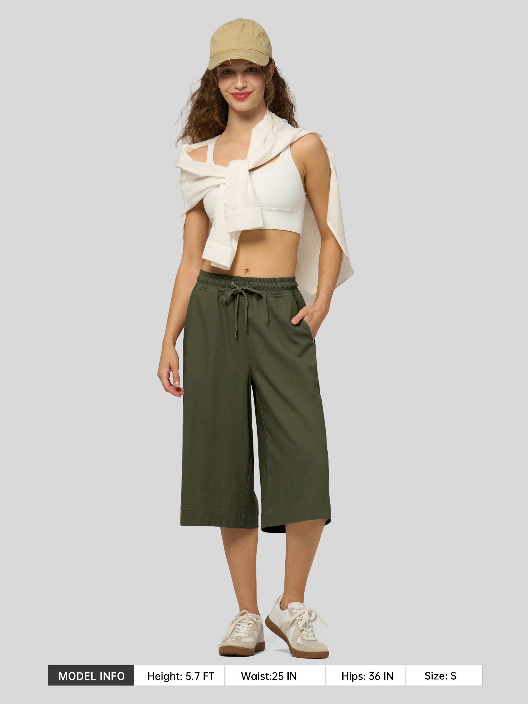 Women's Cotton Linen Easy Wide-Leg Capris - Image 15