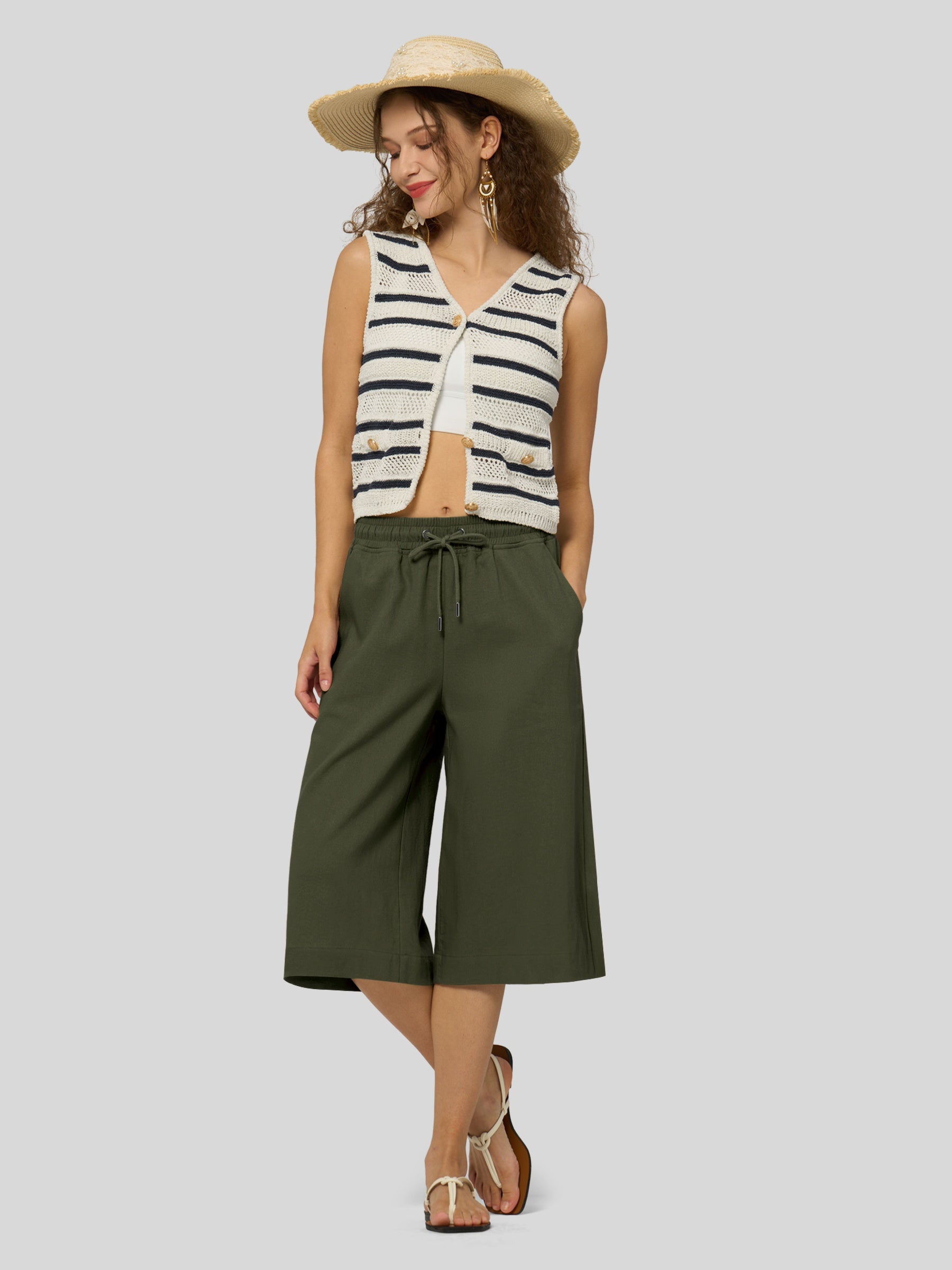 Women's Cotton Linen Easy Wide-Leg Capris - Image 11