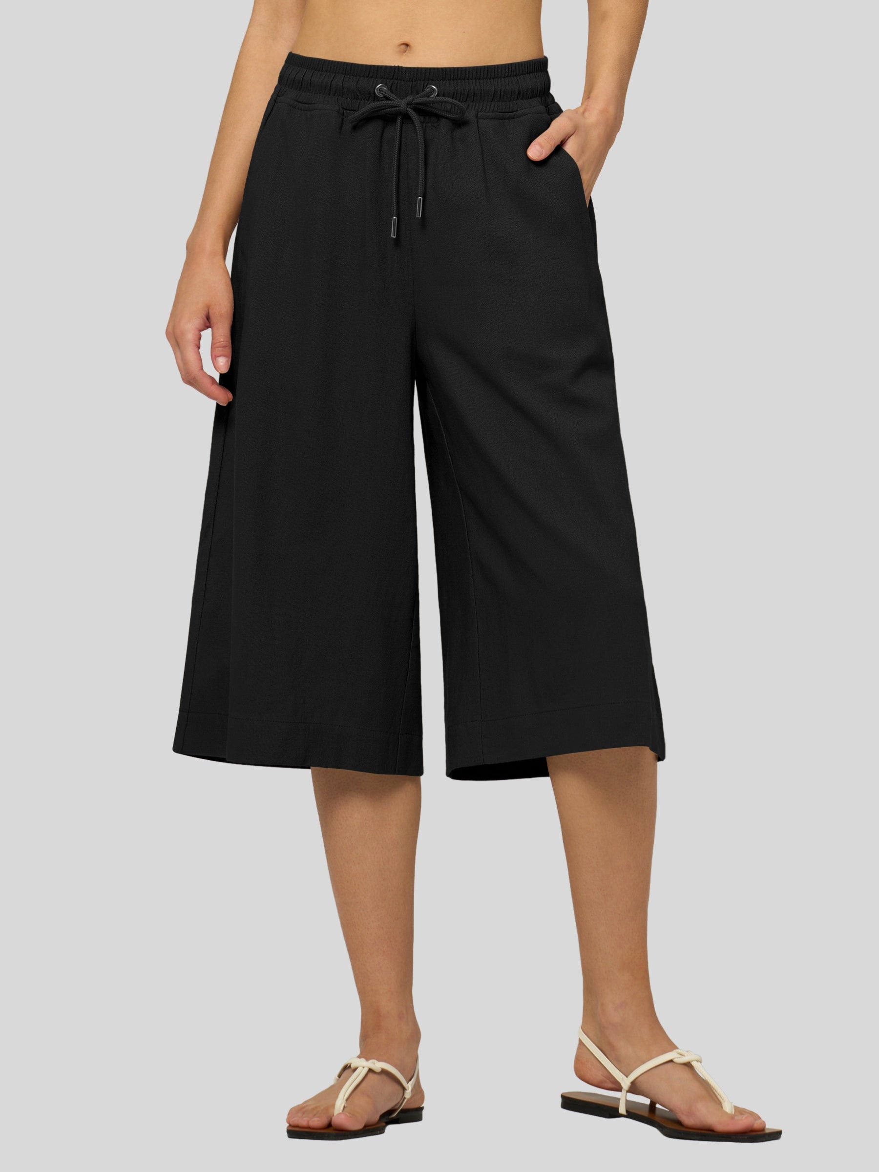 Women's Cotton Linen Easy Wide-Leg Capris - Image 16