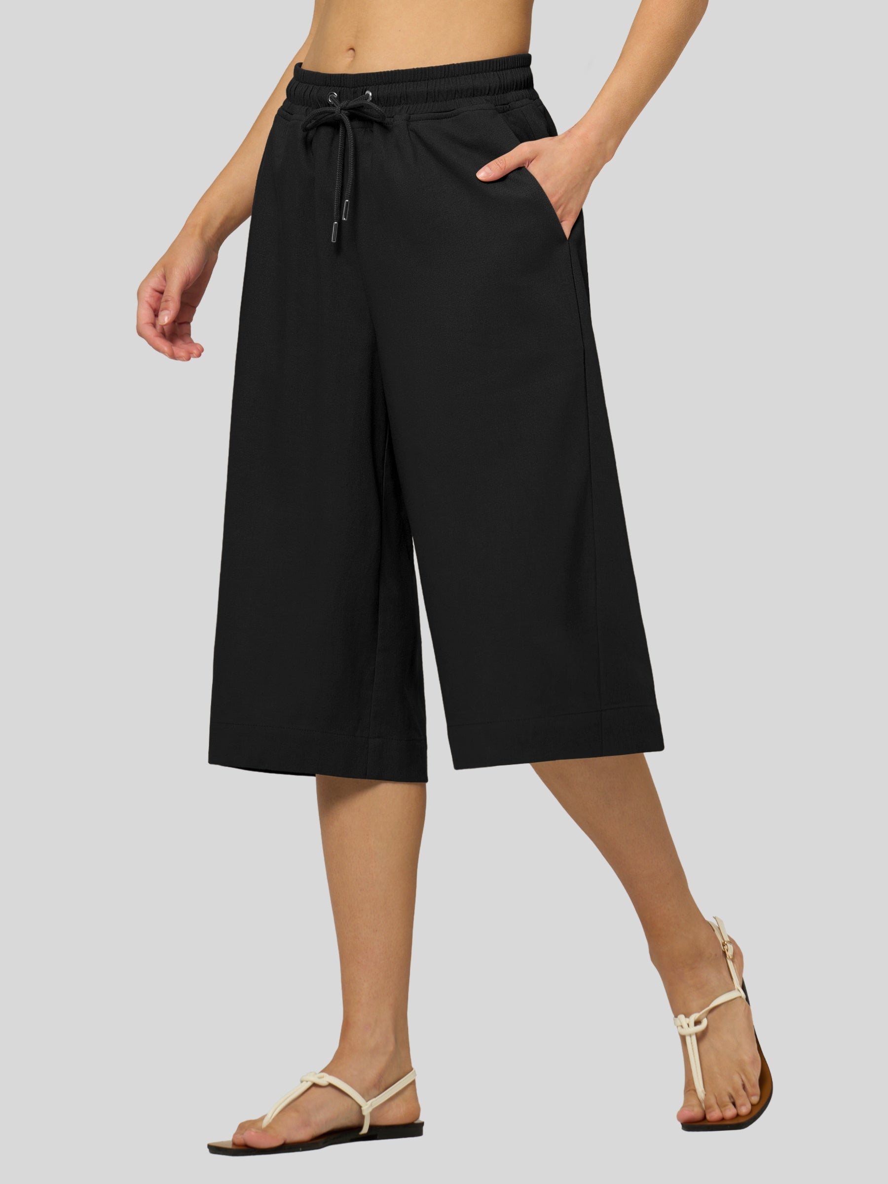 Women's Cotton Linen Easy Wide-Leg Capris - Image 17