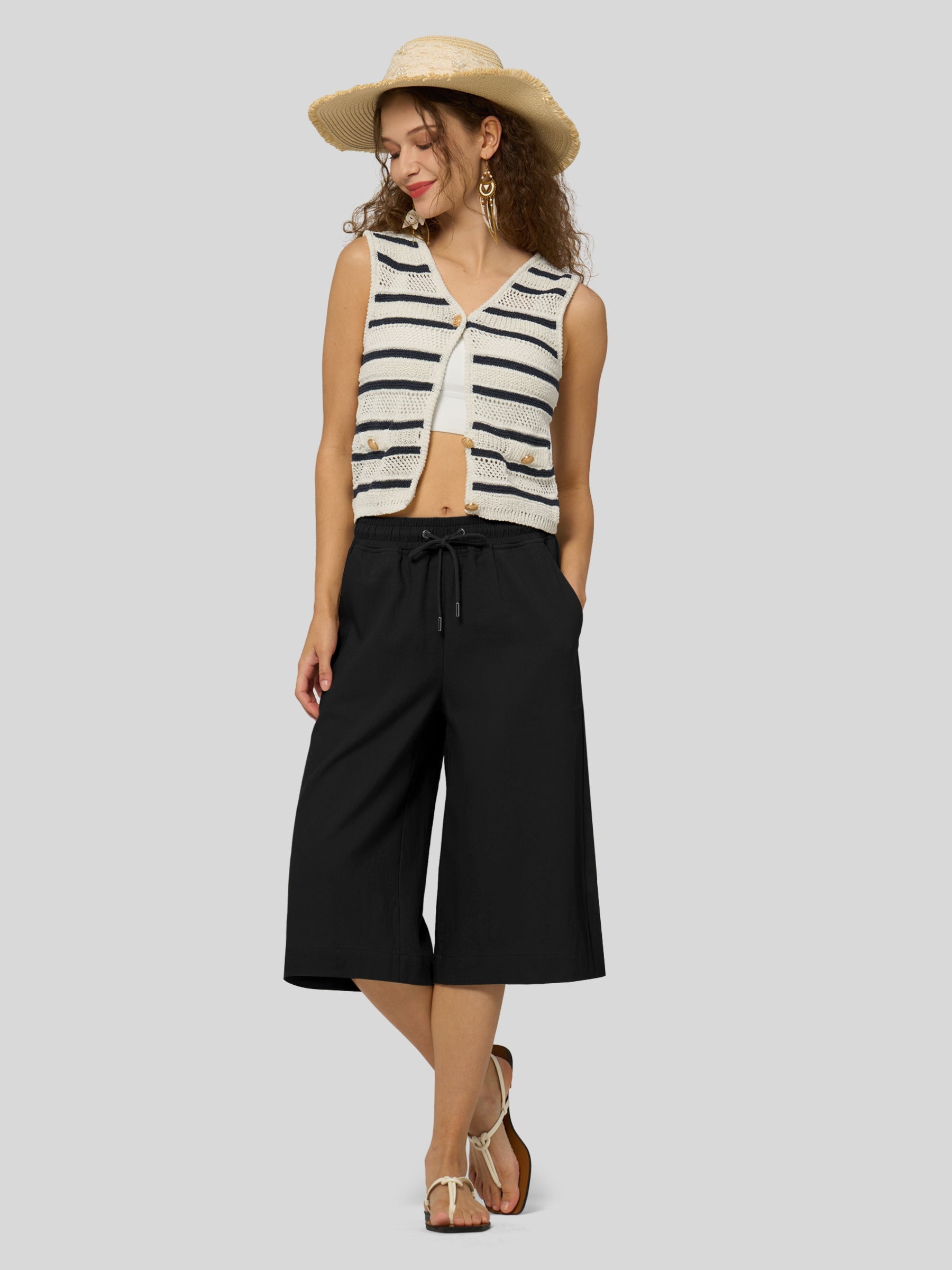 Women's Cotton Linen Easy Wide-Leg Capris - Image 19