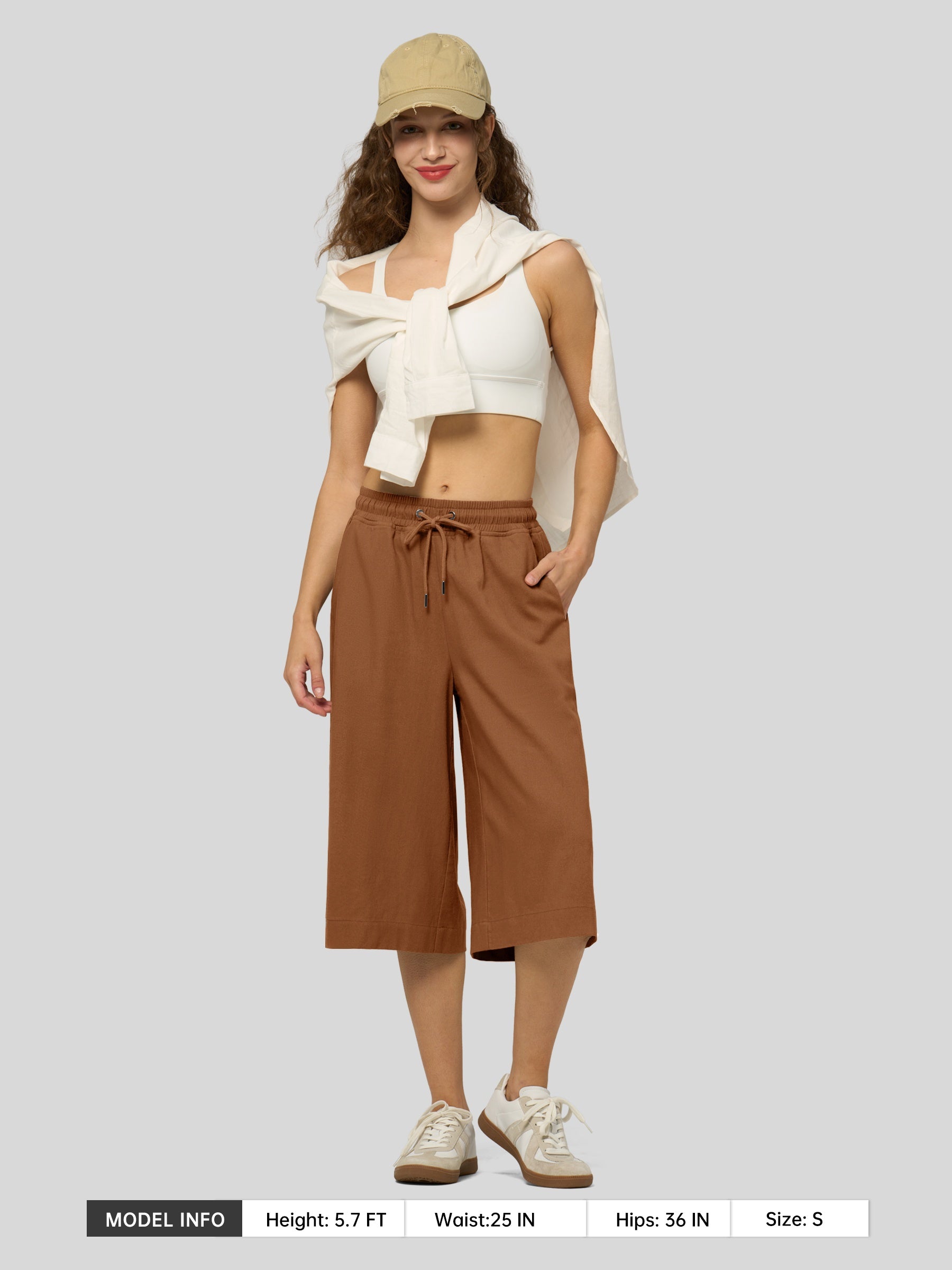 Women's Cotton Linen Easy Wide-Leg Capris - Image 25