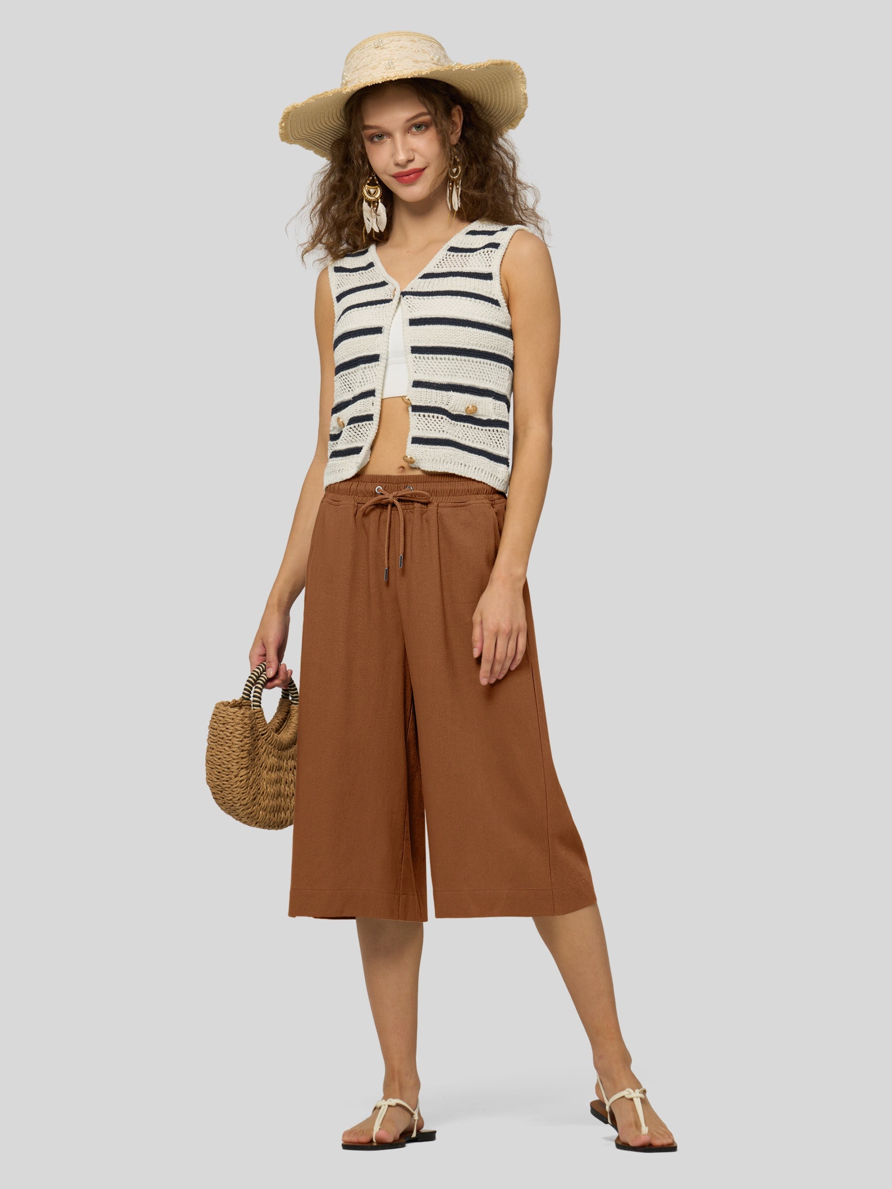 Women's Cotton Linen Easy Wide-Leg Capris - Image 24
