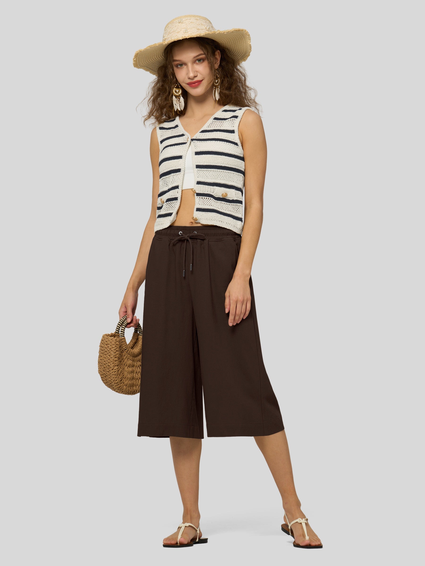 Women's Cotton Linen Easy Wide-Leg Capris - Image 29