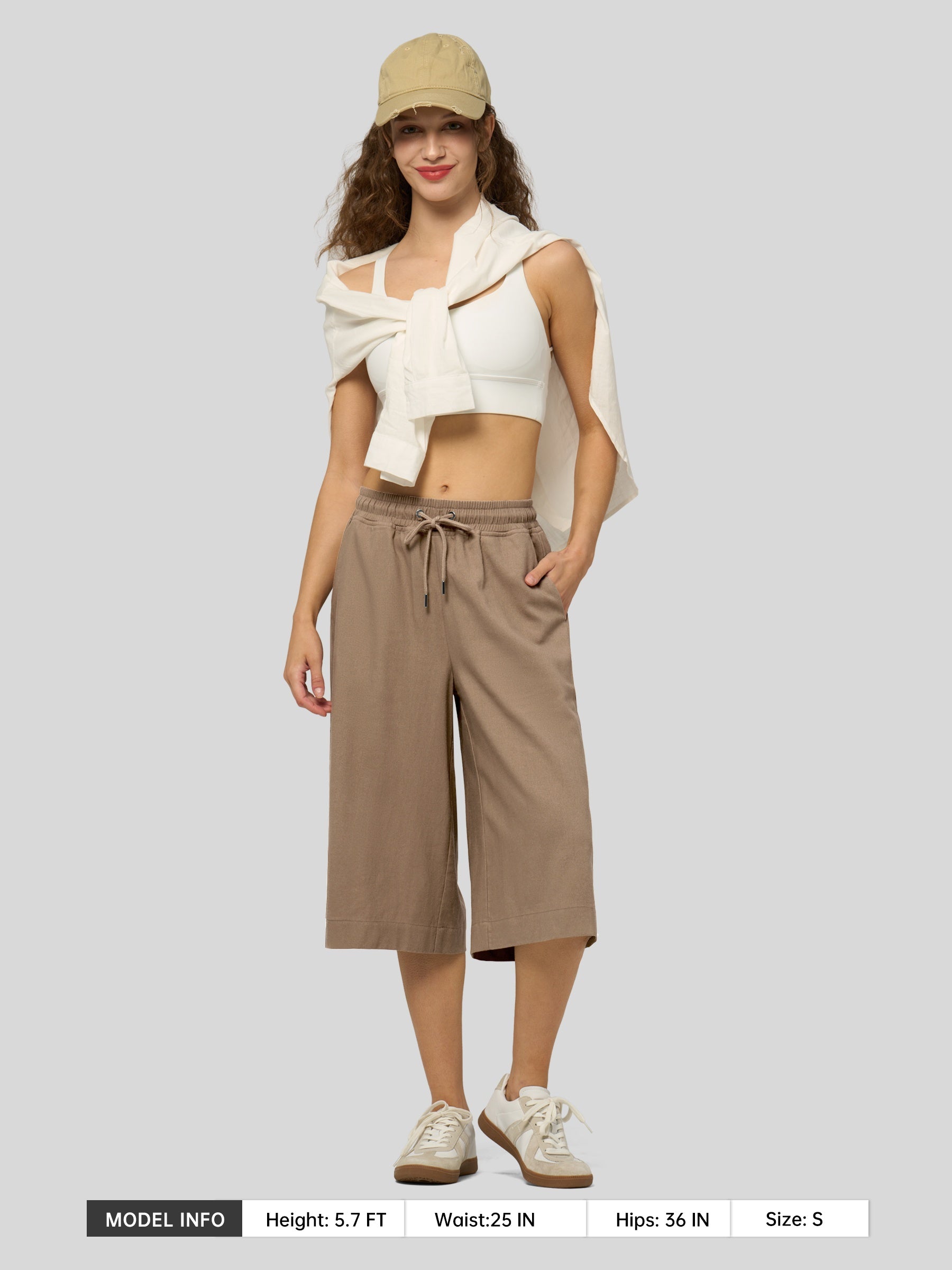 Women's Cotton Linen Easy Wide-Leg Capris - Image 35