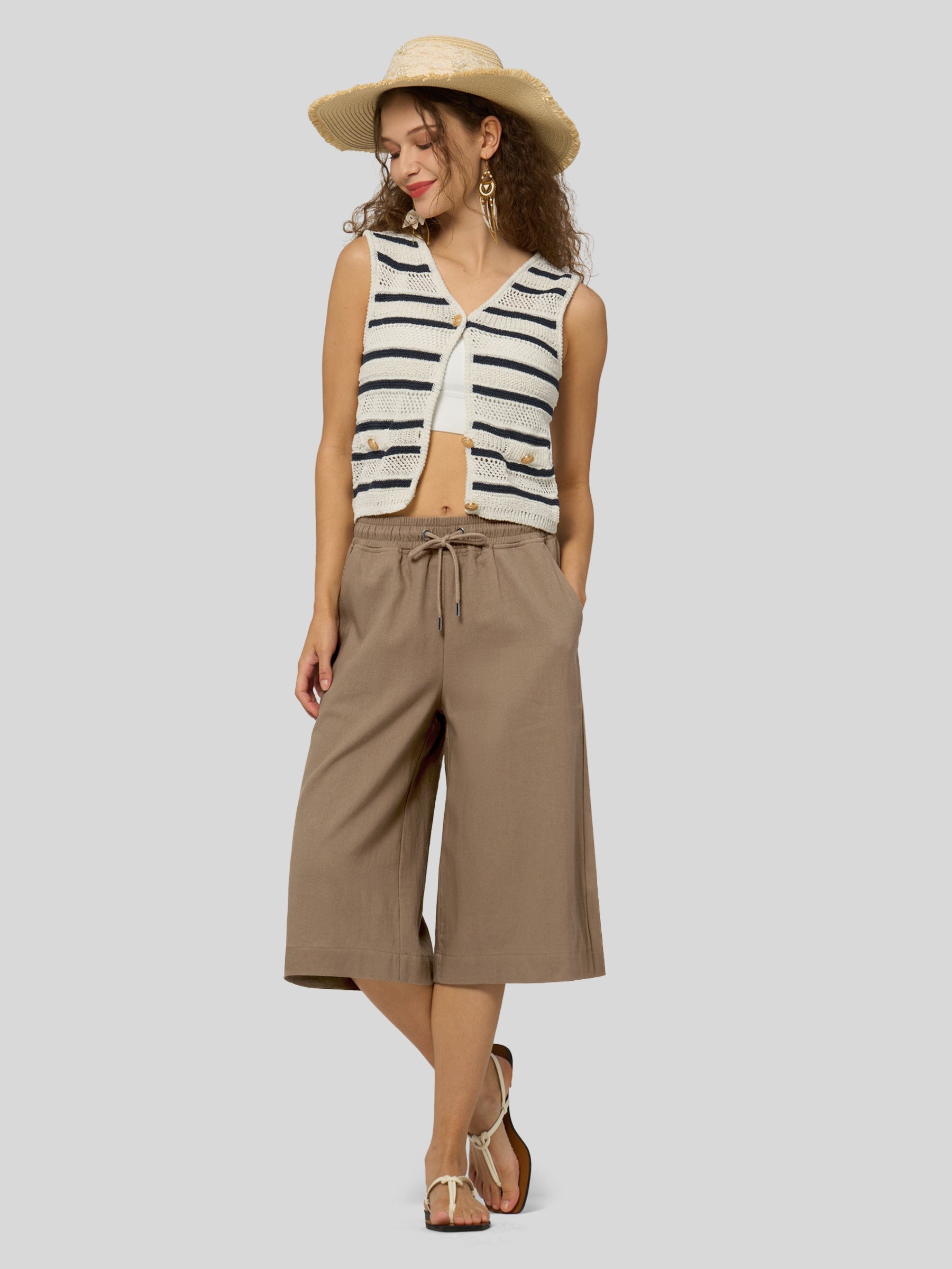 Women's Cotton Linen Easy Wide-Leg Capris - Image 32