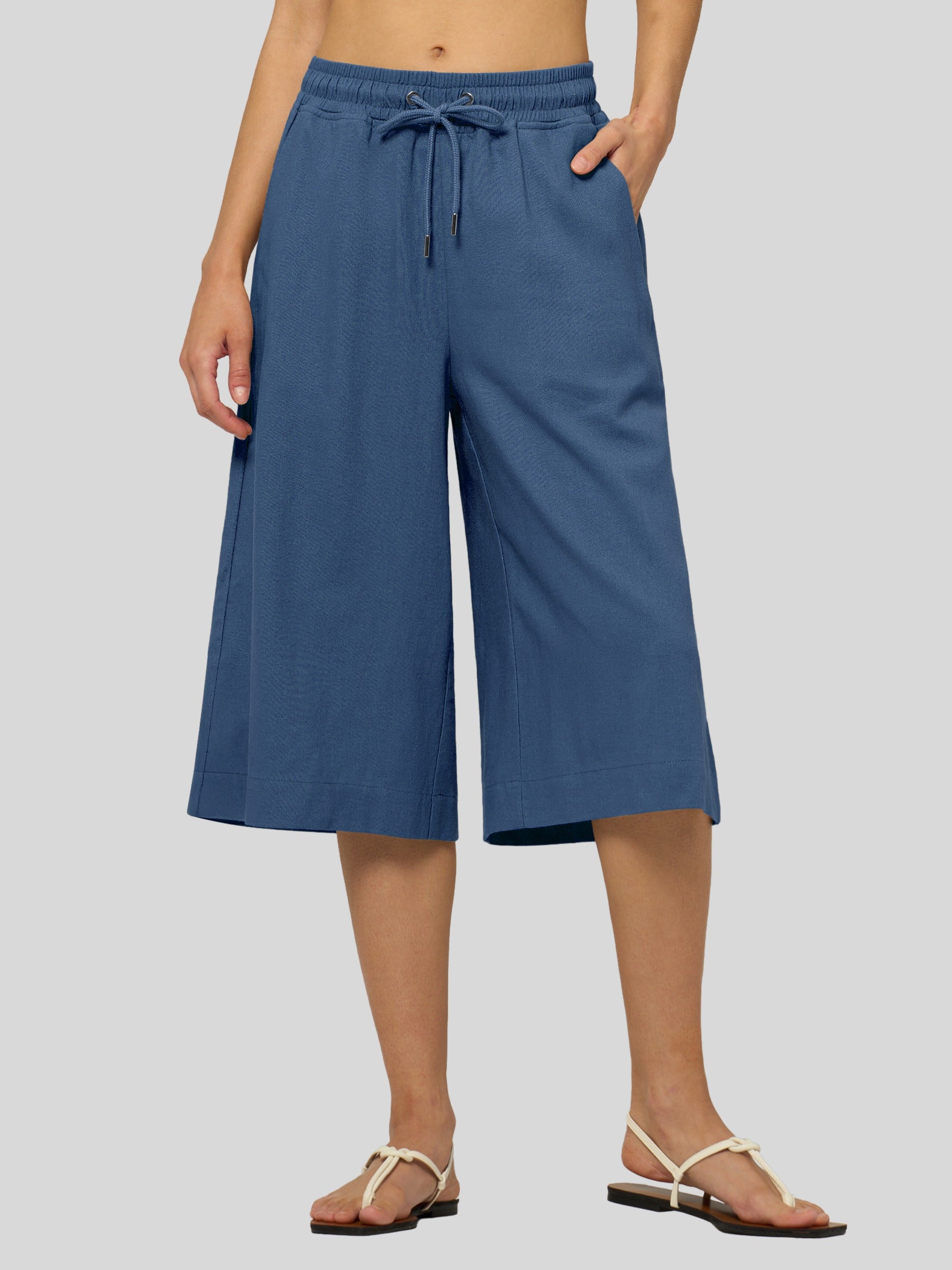 Women's Cotton Linen Easy Wide-Leg Capris - Image 36