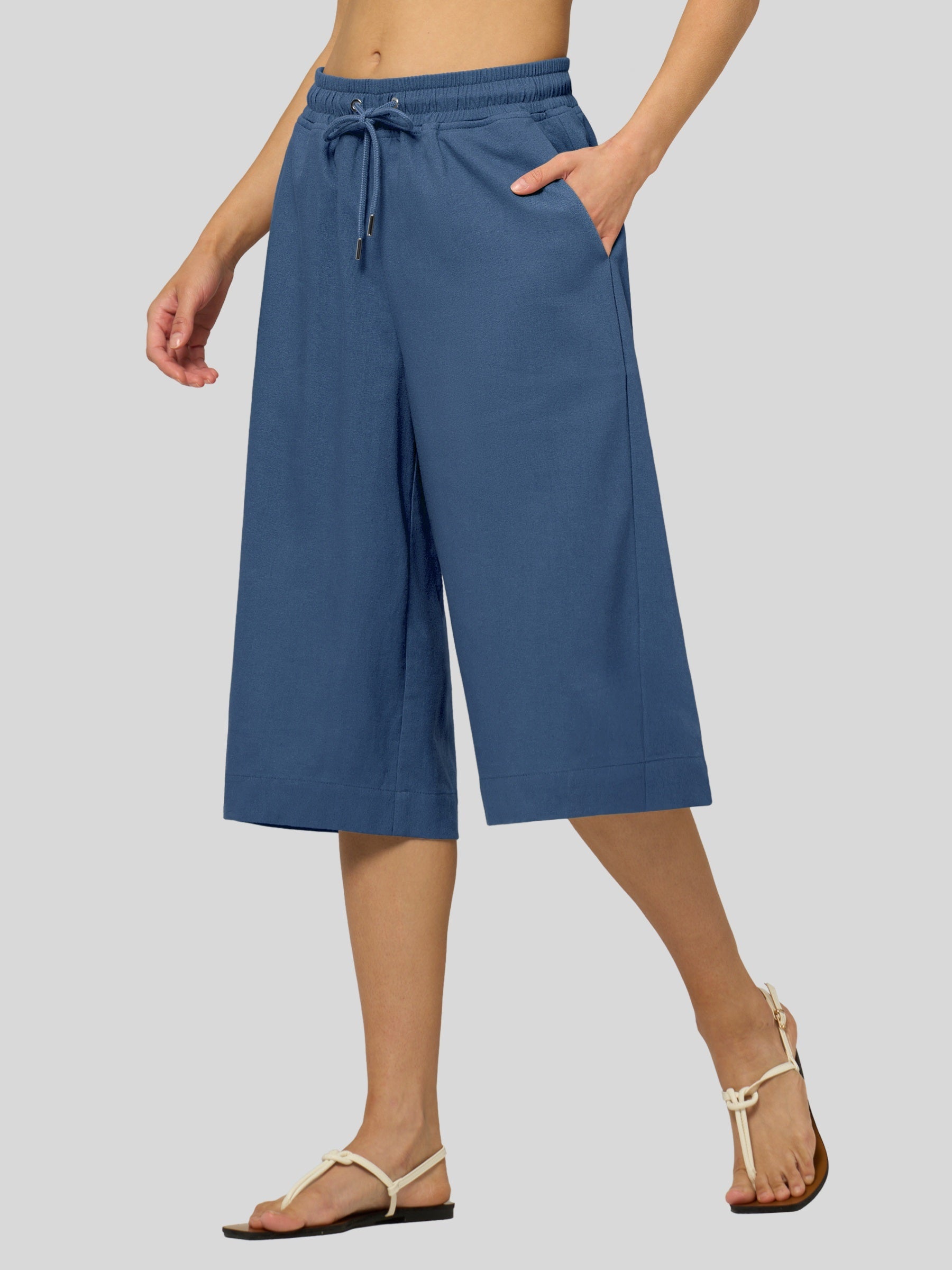 Women's Cotton Linen Easy Wide-Leg Capris - Image 37