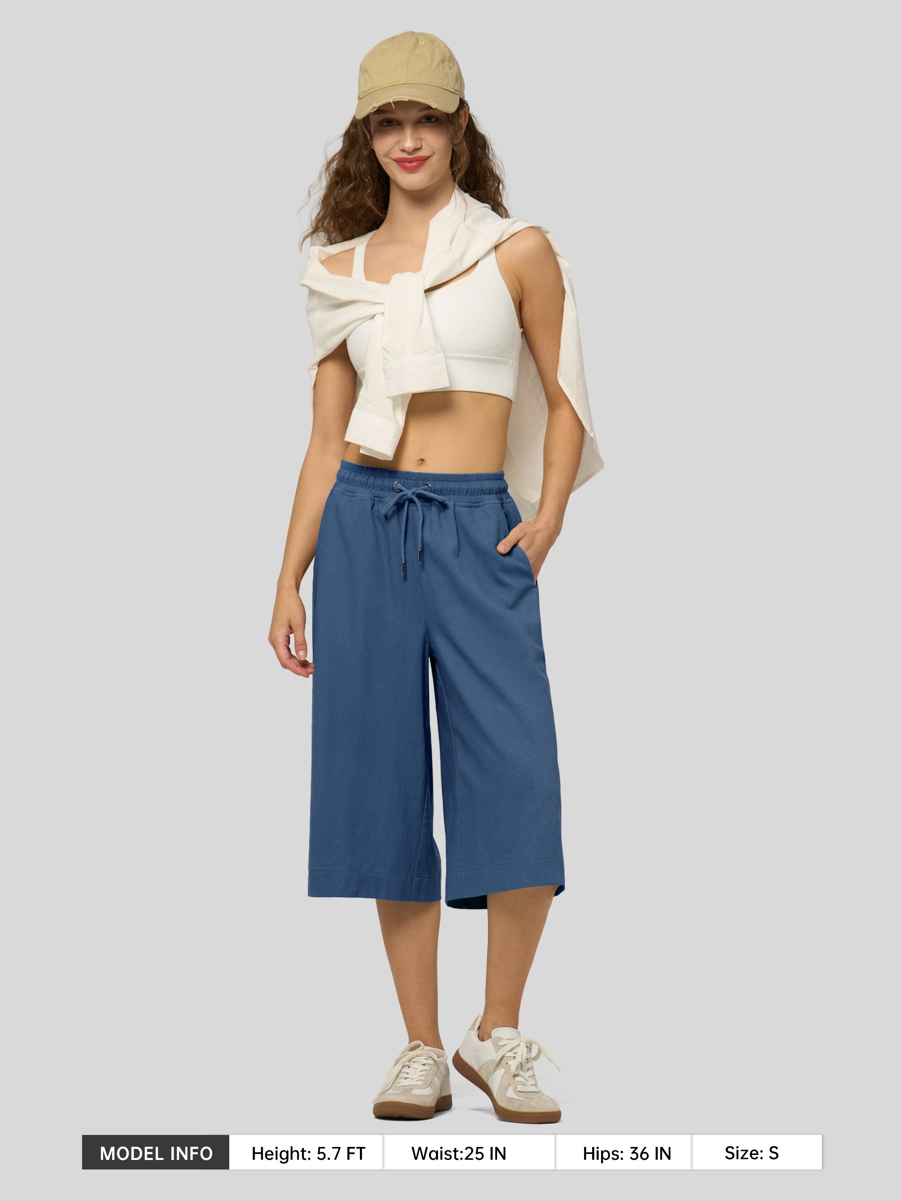 Women's Cotton Linen Easy Wide-Leg Capris - Image 40