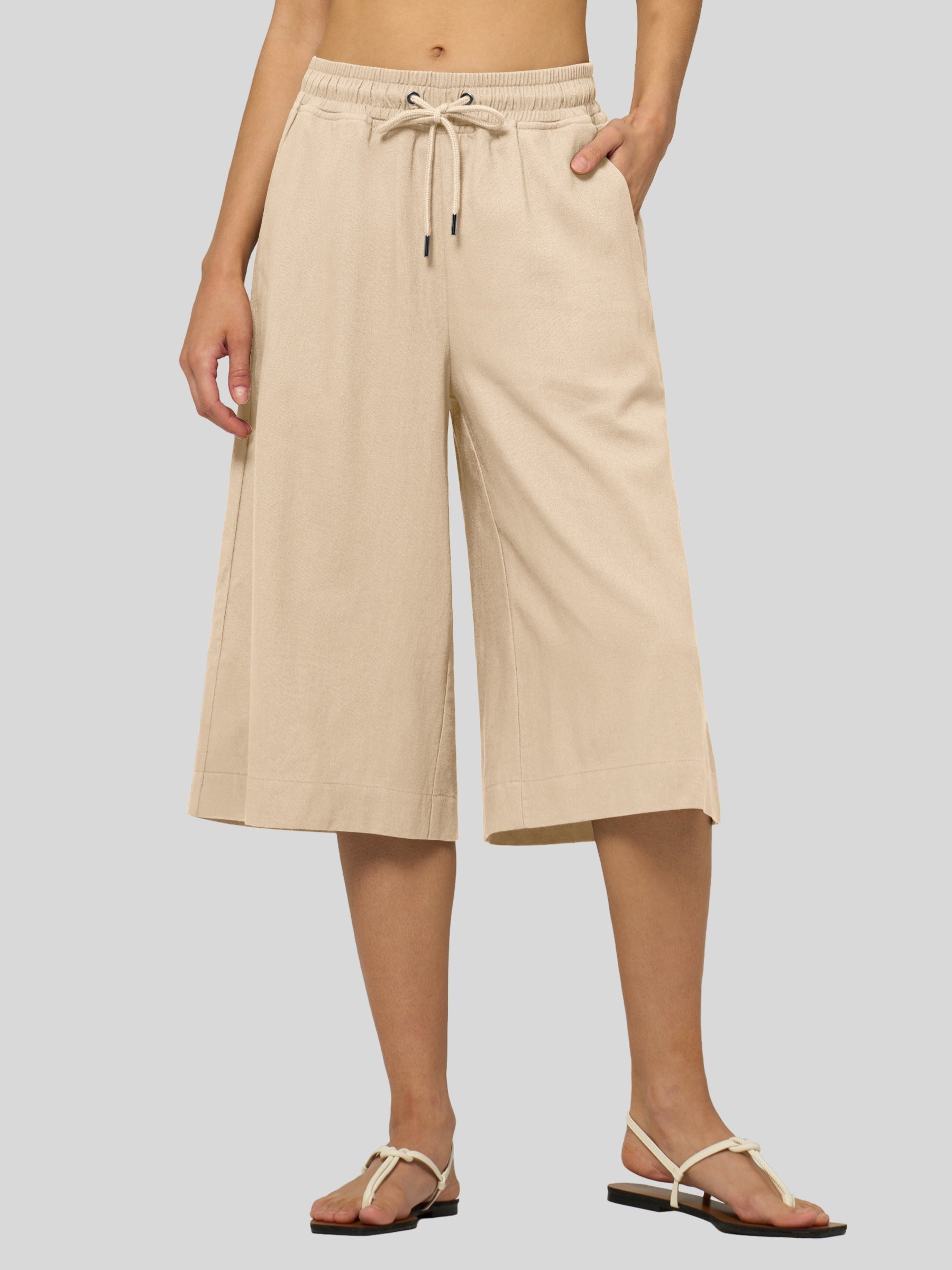 Women's Cotton Linen Easy Wide-Leg Capris - Image 41