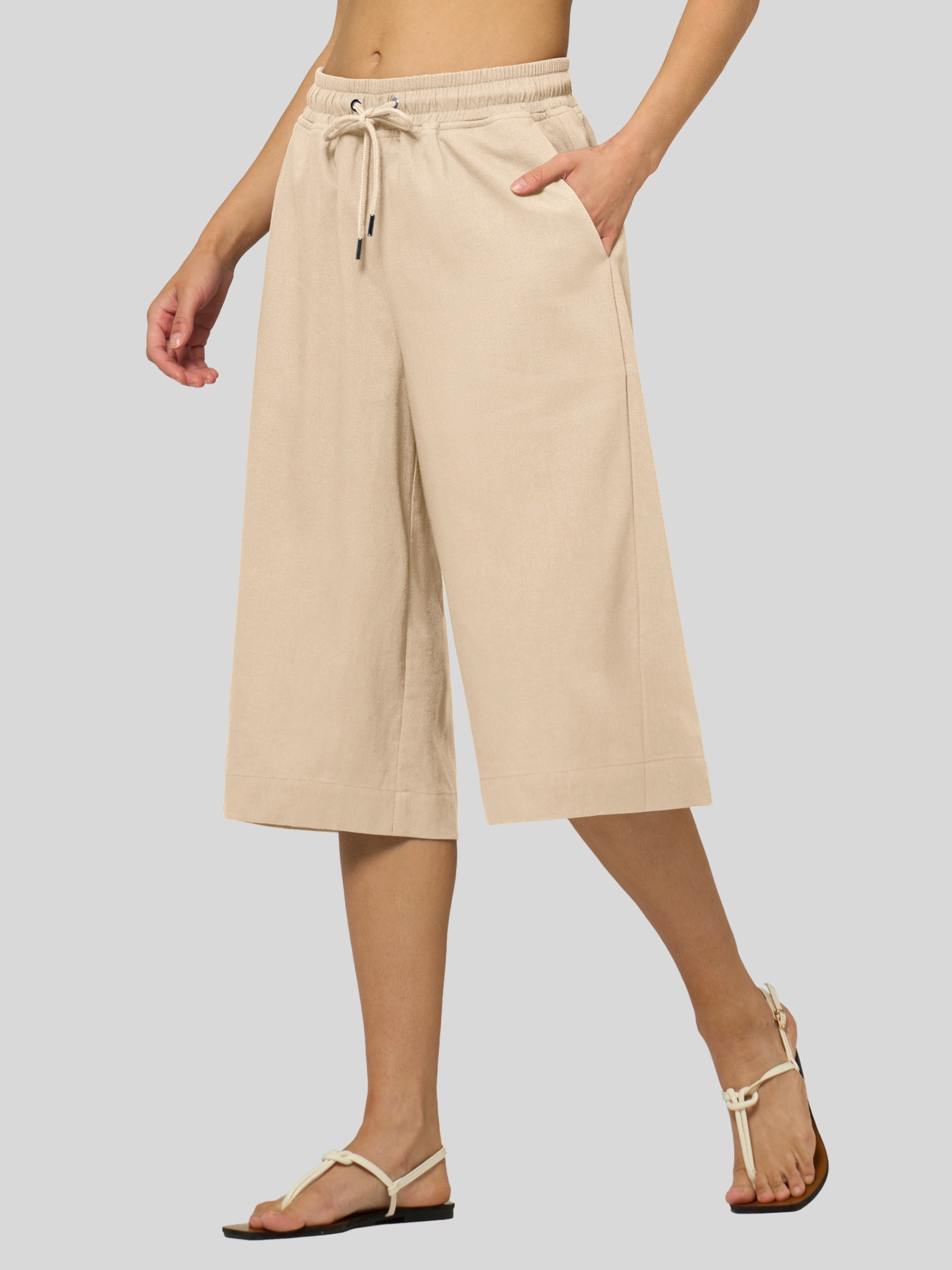 Women's Cotton Linen Easy Wide-Leg Capris - Image 42