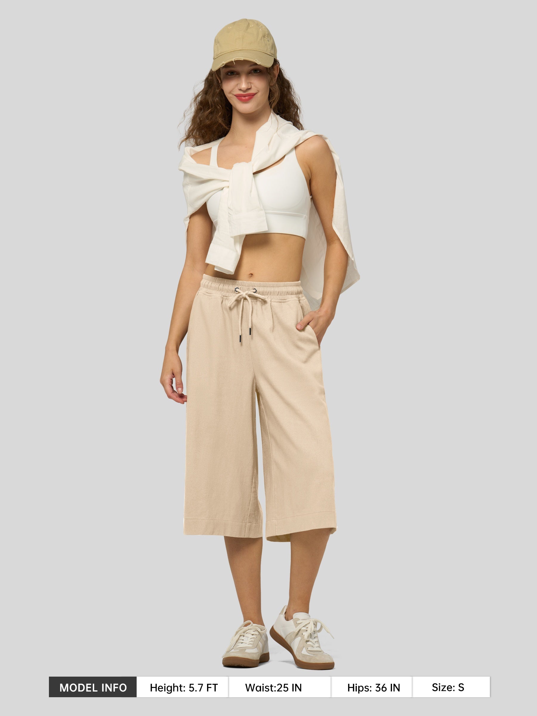 Women's Cotton Linen Easy Wide-Leg Capris - Image 45
