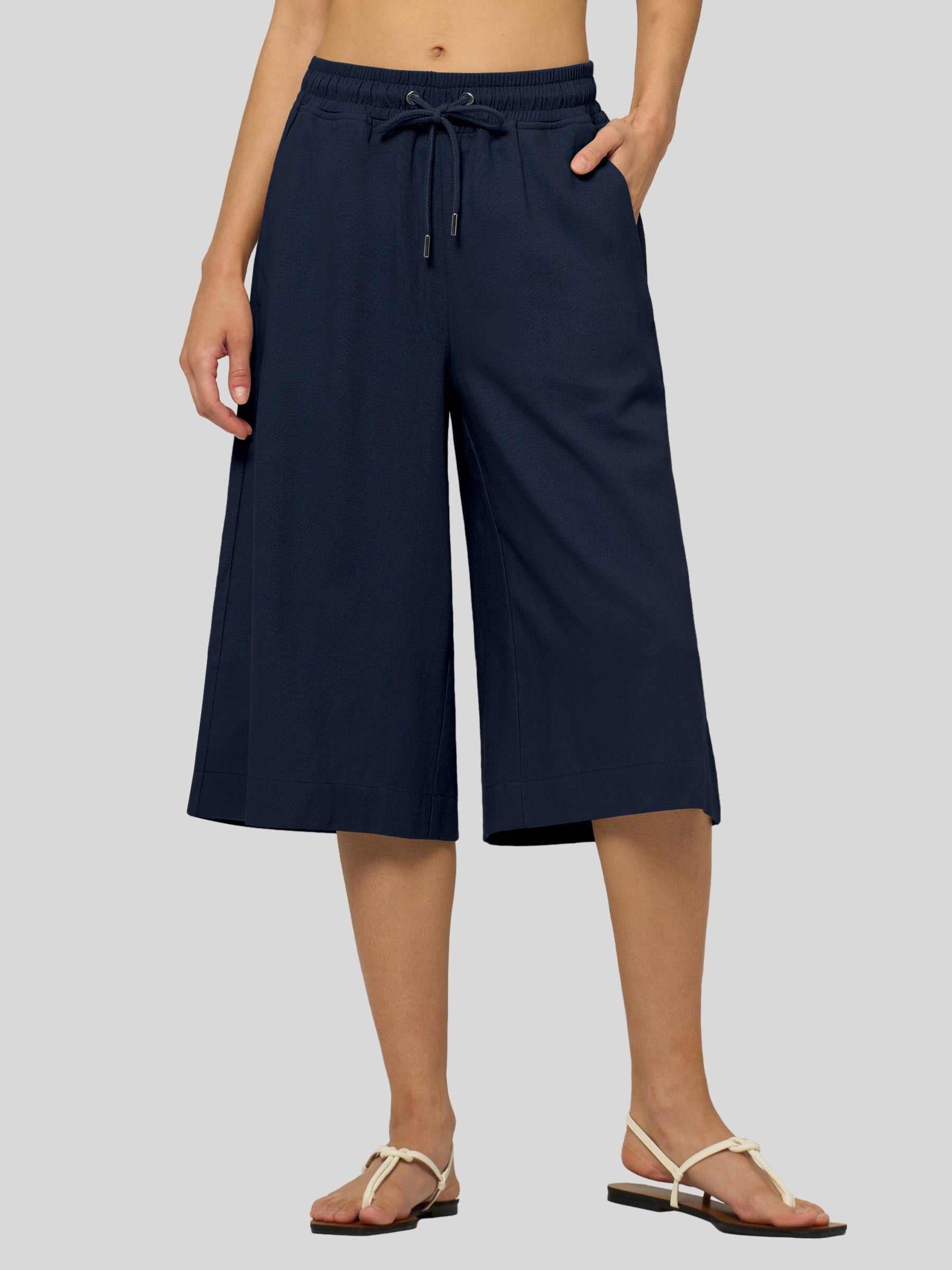 Women's Cotton Linen Easy Wide-Leg Capris - Image 46