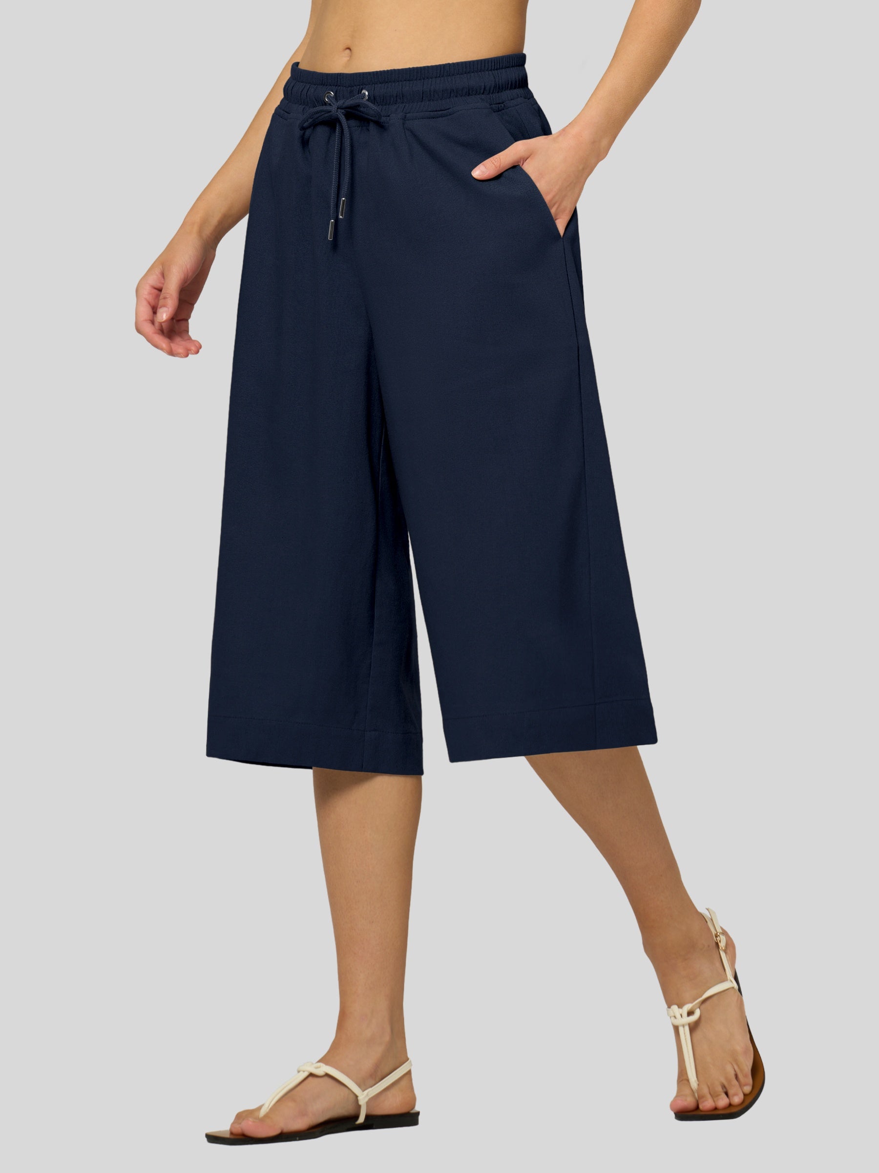 Women's Cotton Linen Easy Wide-Leg Capris - Image 47